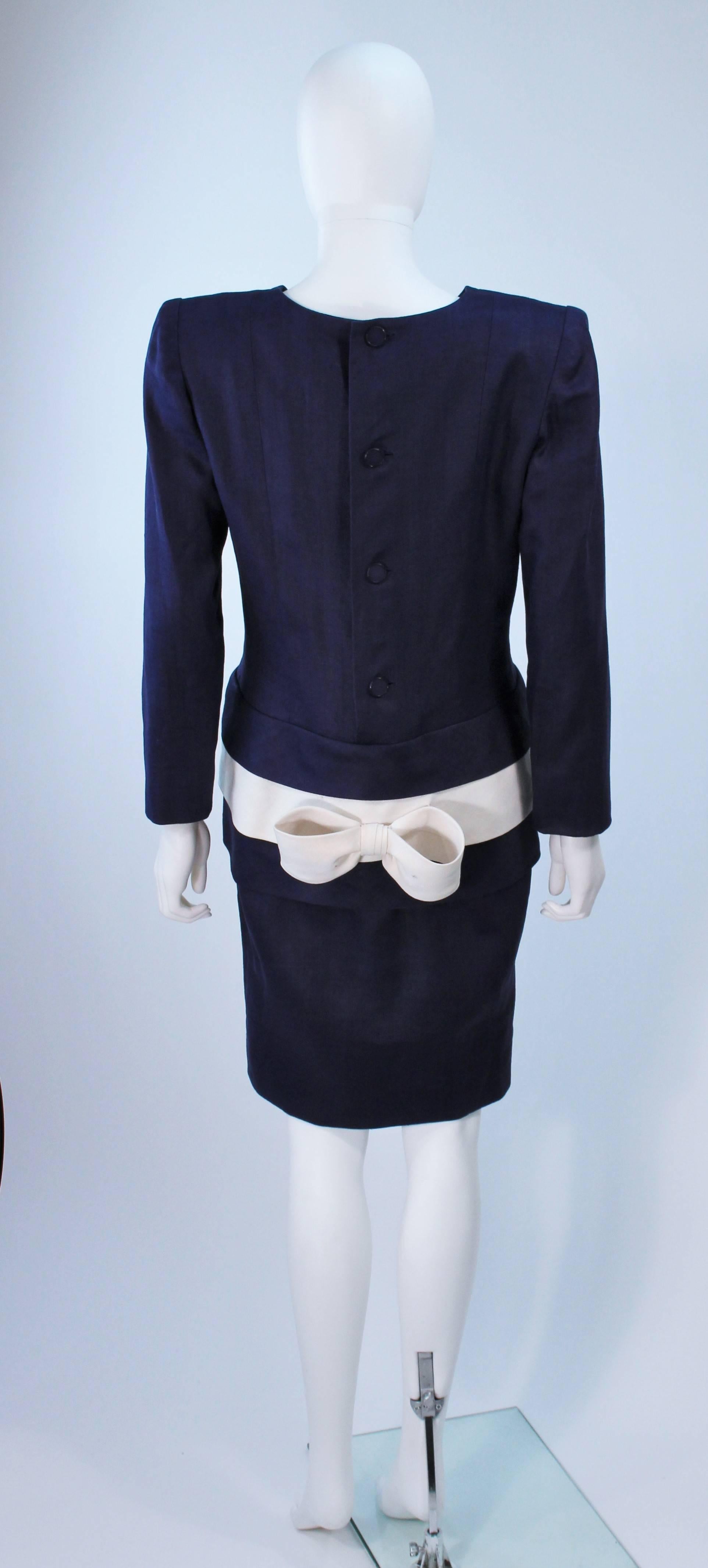 GIVENCHY COUTURE Navy Linen Color Block Dress with Bow Size 6 3