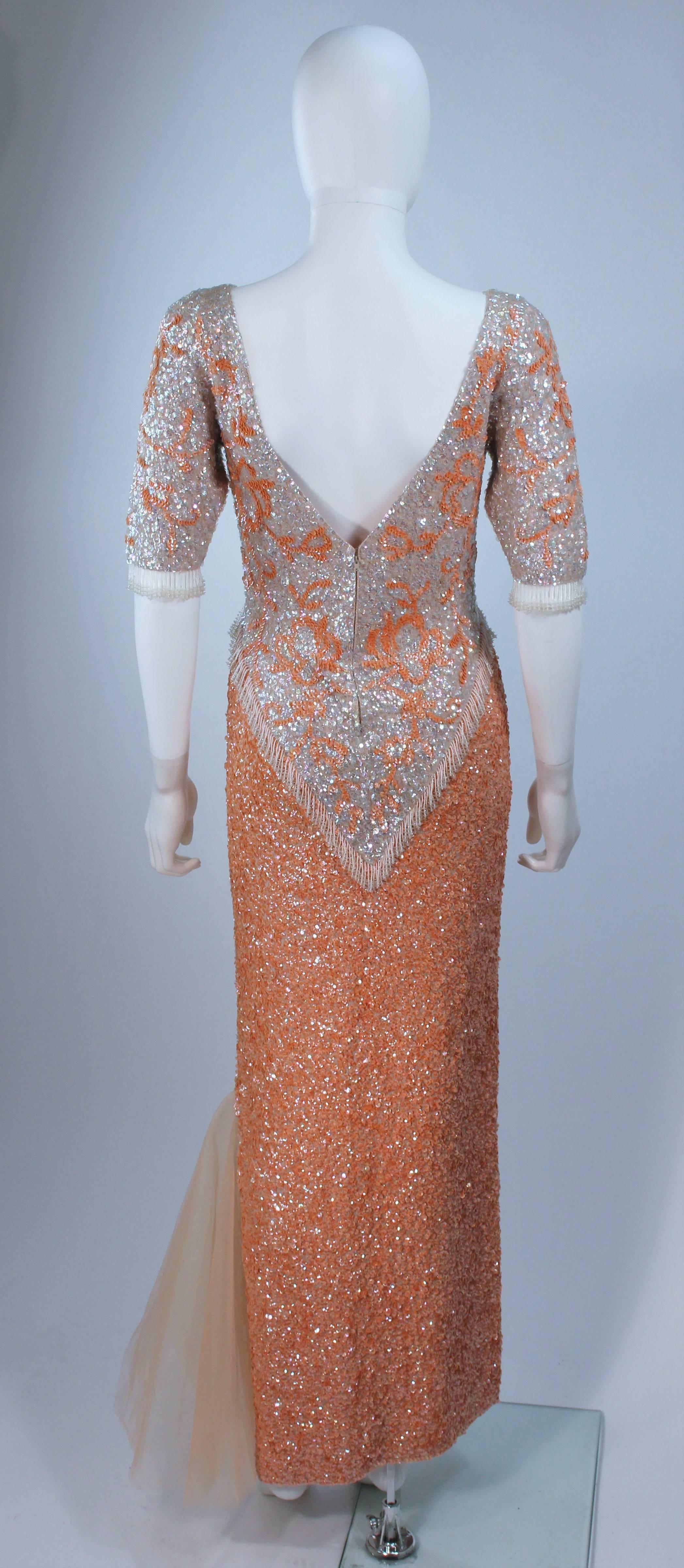 Vintage 1950's Iridescent Peach Stretch Wool Knit Gown Size 4-8 For Sale 4