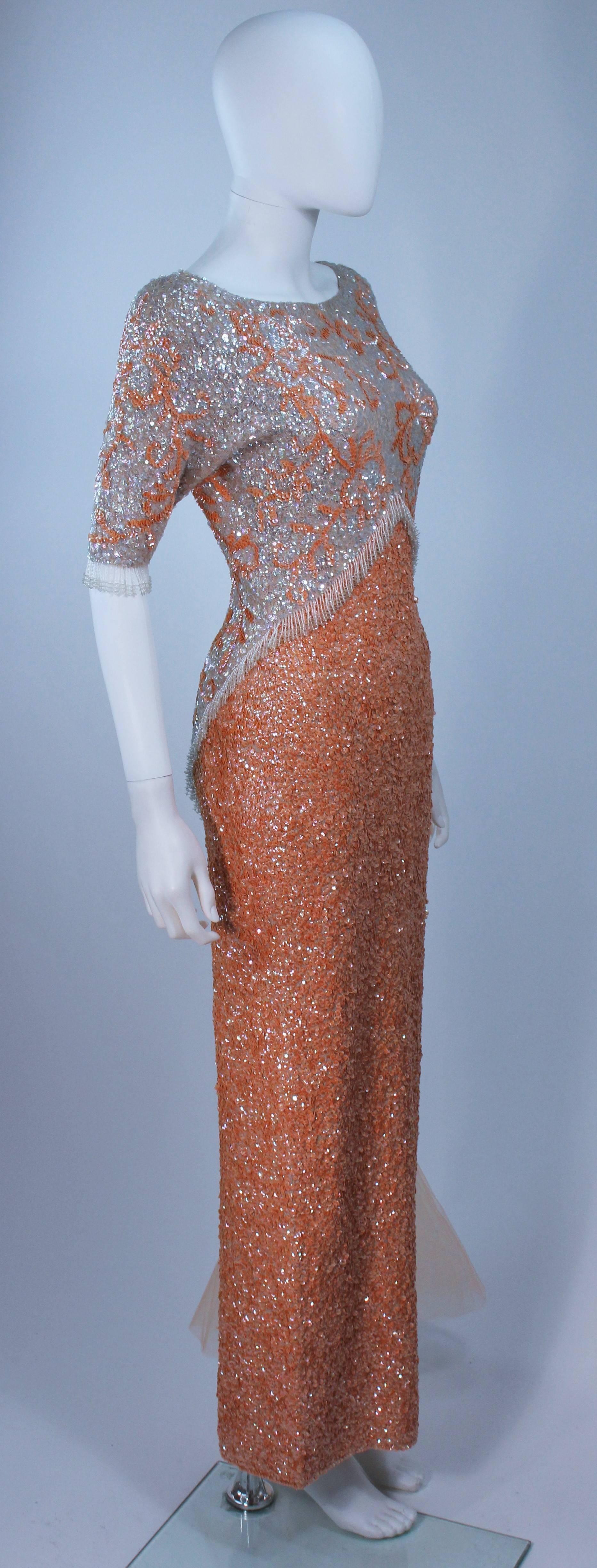 Vintage 1950's Iridescent Peach Stretch Wool Knit Gown Size 4-8 In Excellent Condition For Sale In Los Angeles, CA