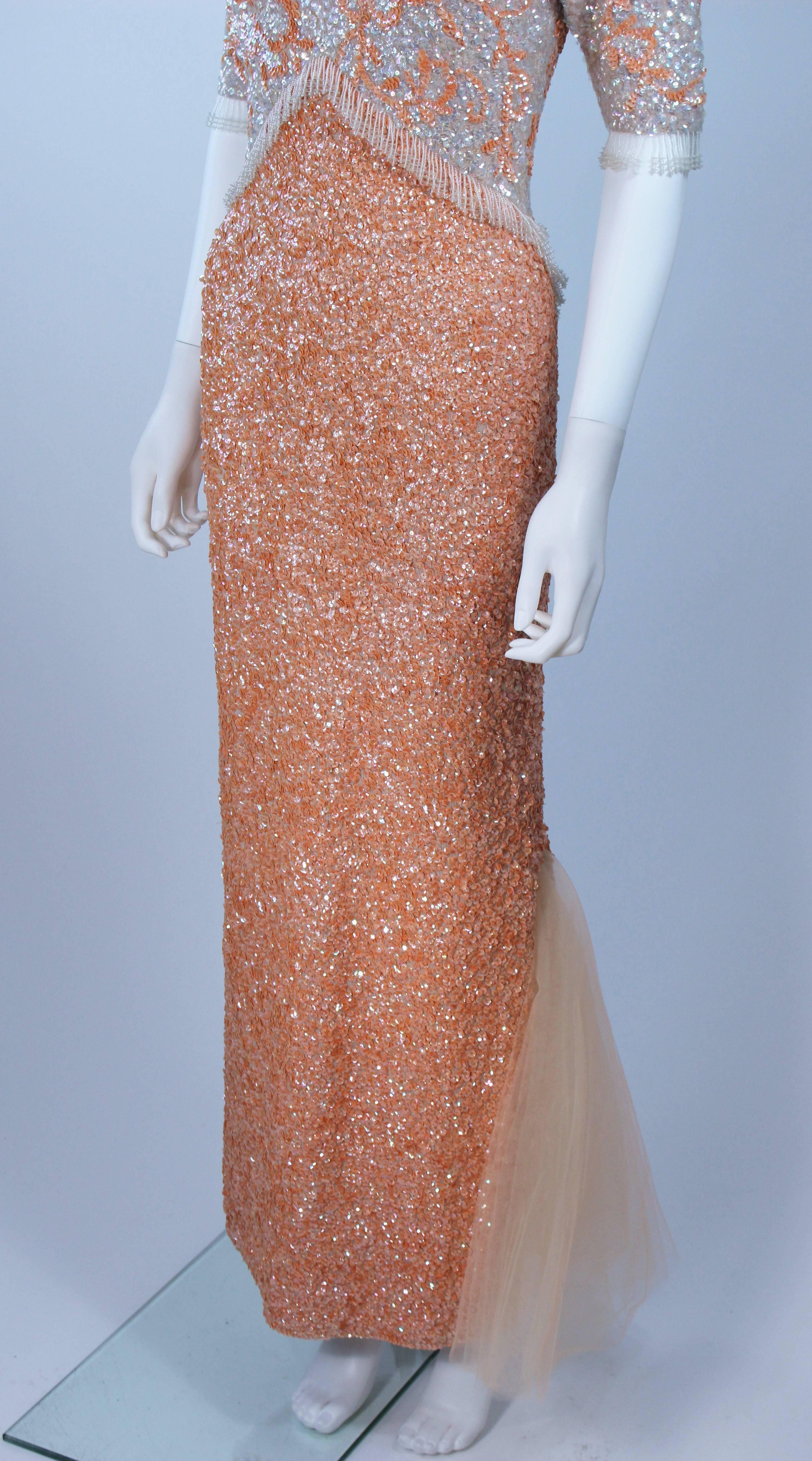 Vintage 1950's Iridescent Peach Stretch Wool Knit Gown Size 4-8 For Sale 1