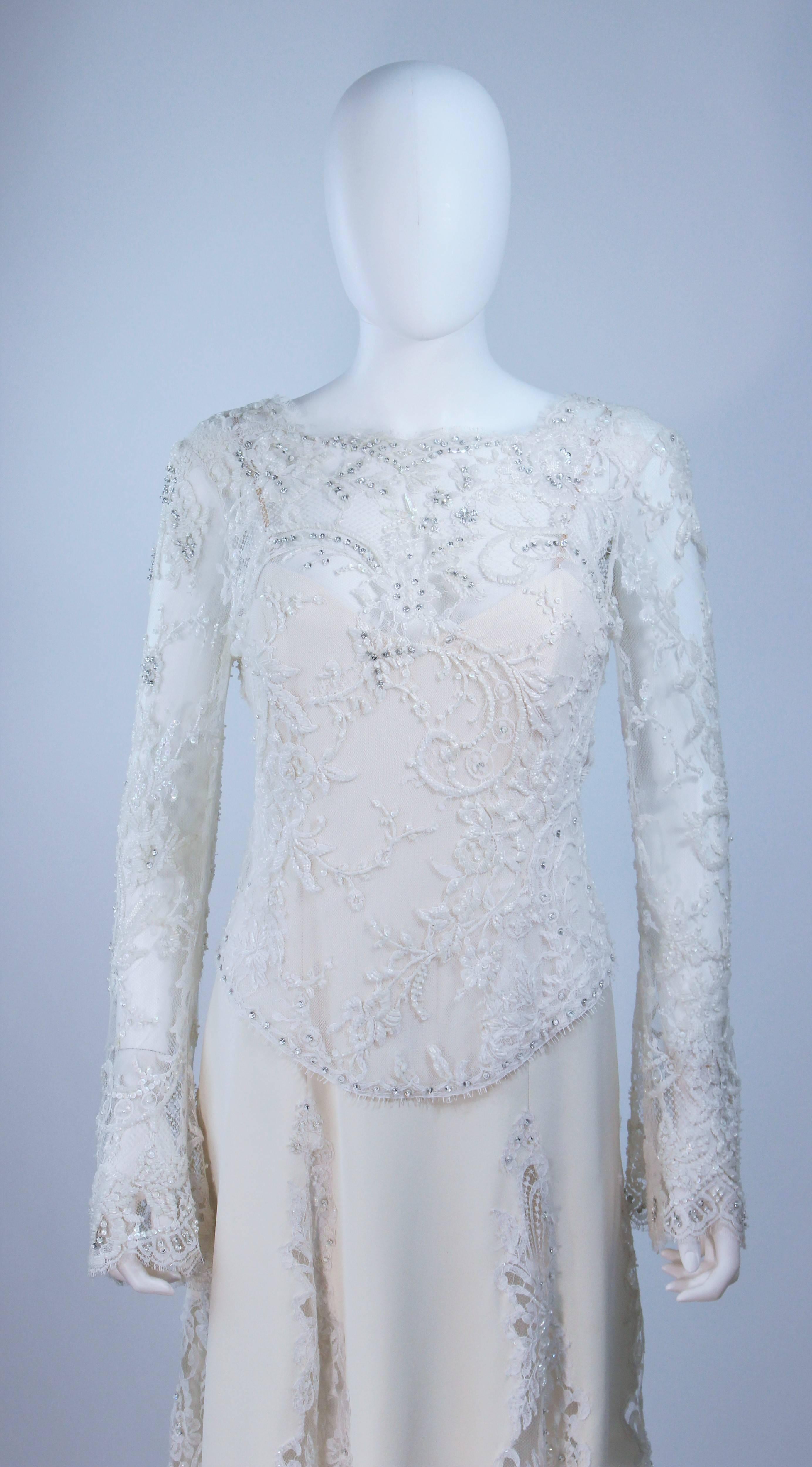FE ZANDI White Lace Silk Embellished Dress Size 6 In Excellent Condition For Sale In Los Angeles, CA