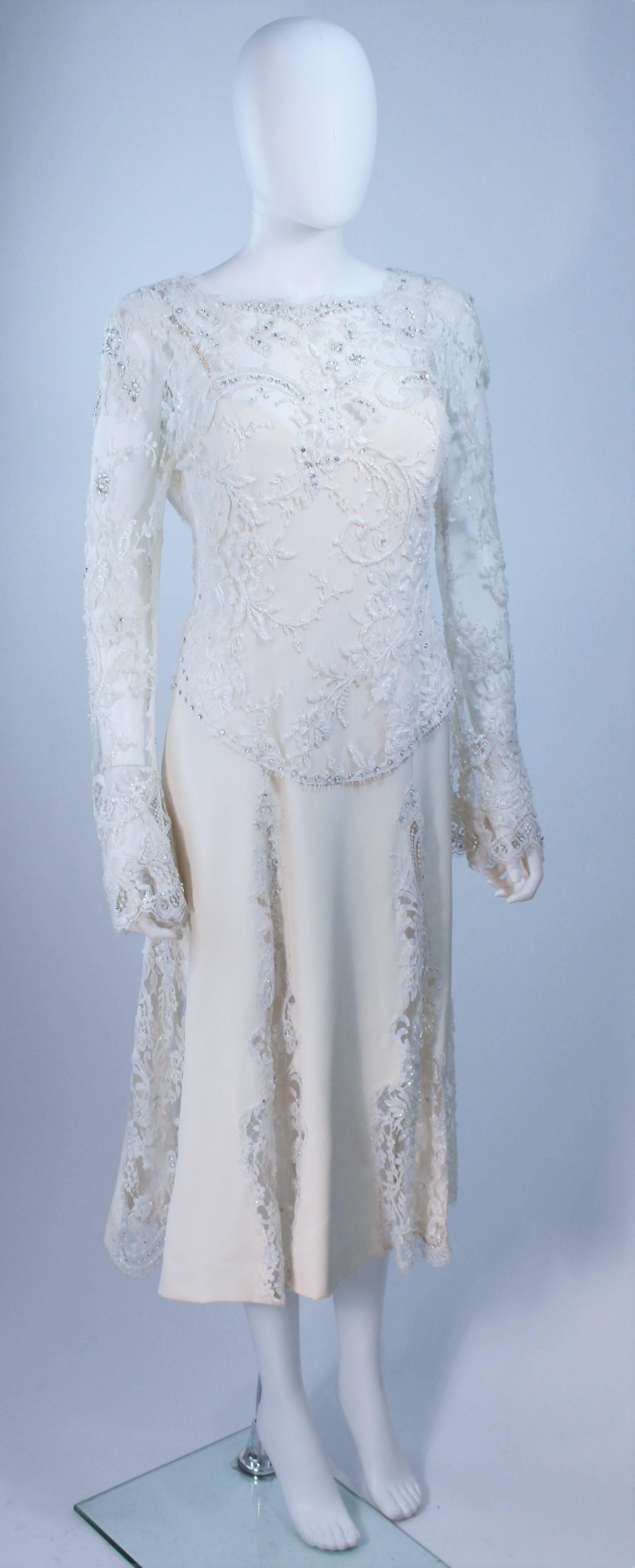 Gray FE ZANDI White Lace Silk Embellished Dress Size 6 For Sale