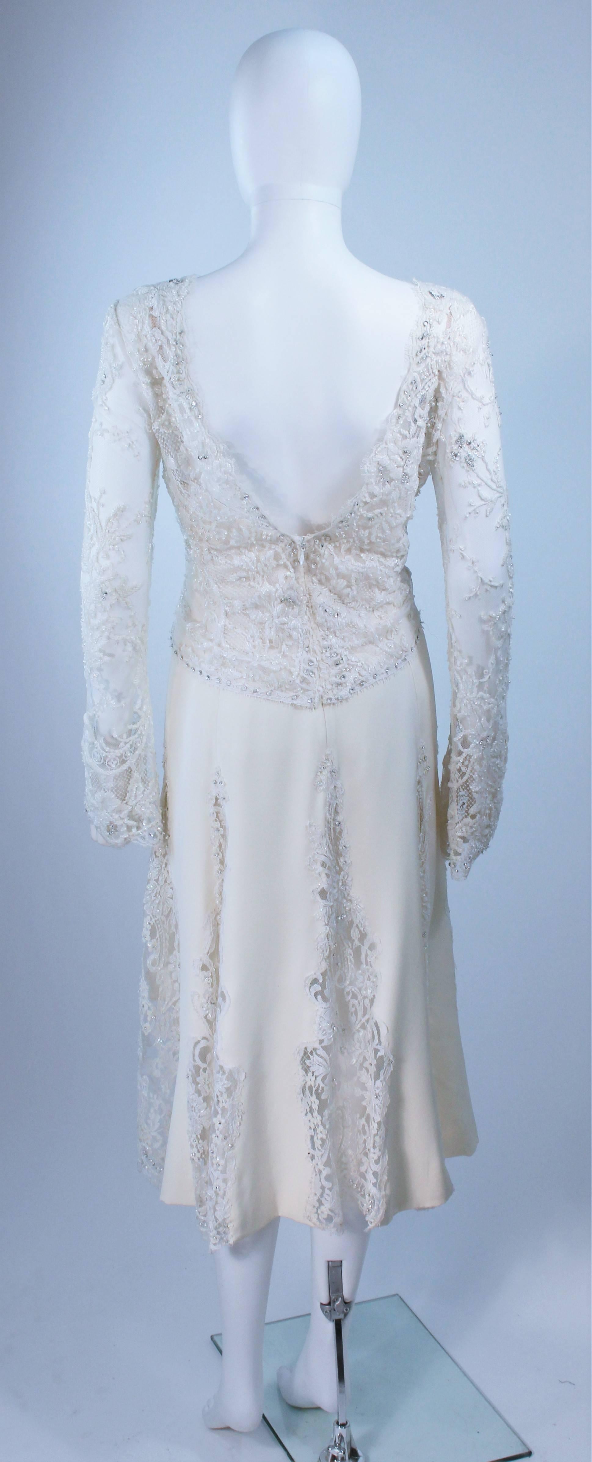 FE ZANDI White Lace Silk Embellished Dress Size 6 For Sale 3