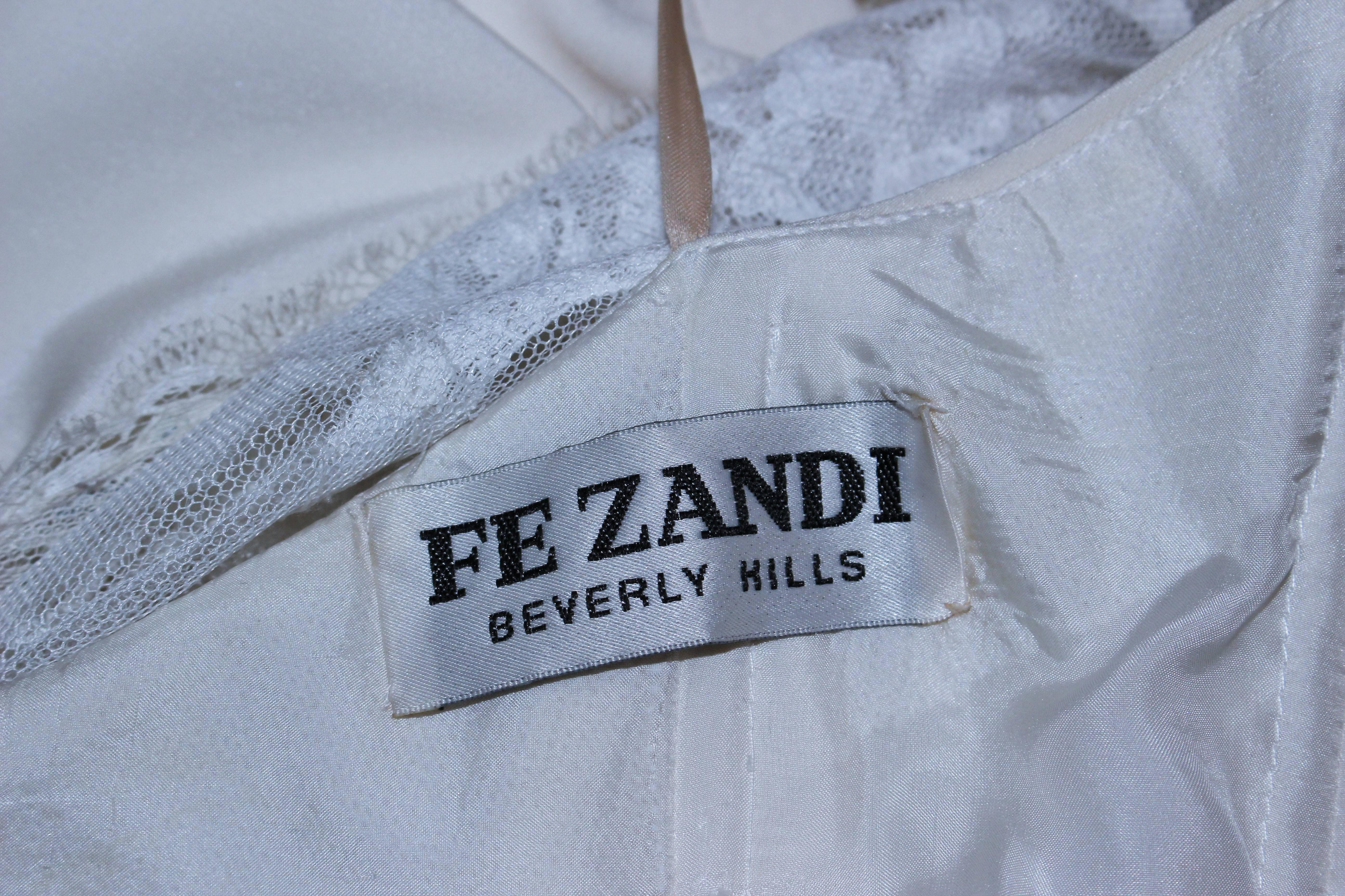 FE ZANDI White Lace Silk Embellished Dress Size 6 For Sale 5