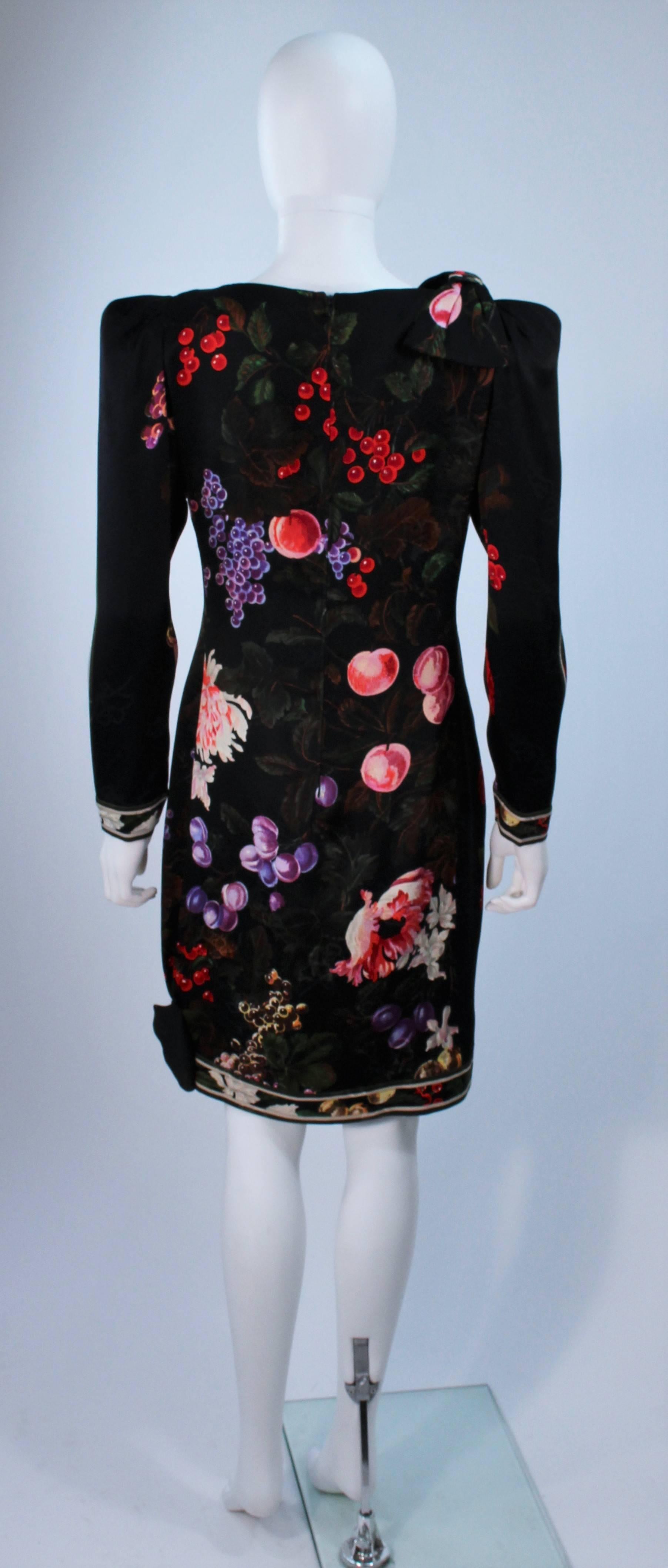 LEONARD Black Silk Cocktail Dress with Fruit Pattern & Bows Size 4-6 For Sale 3