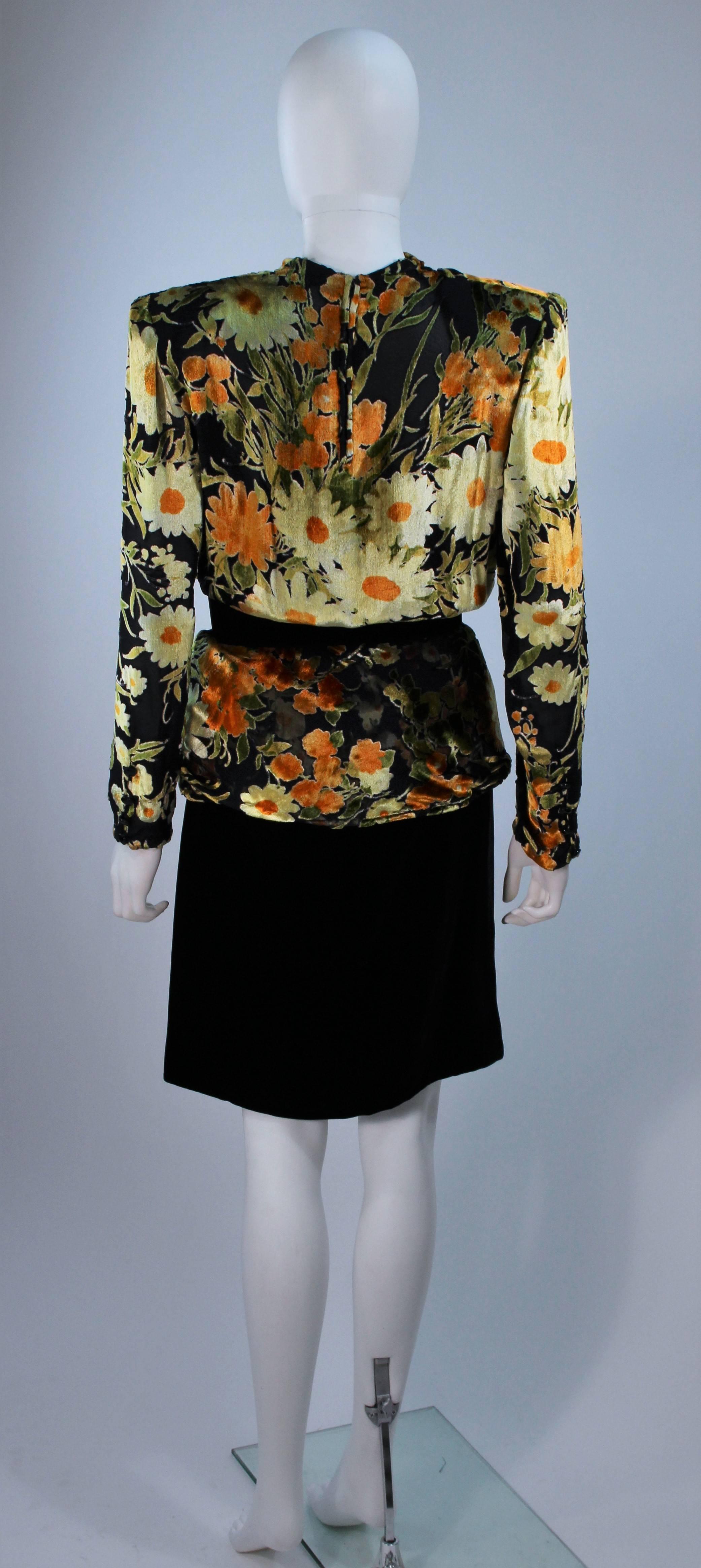 VALENTINO Draped Silk Chiffon with Velvet Skirt Set Size 8 2