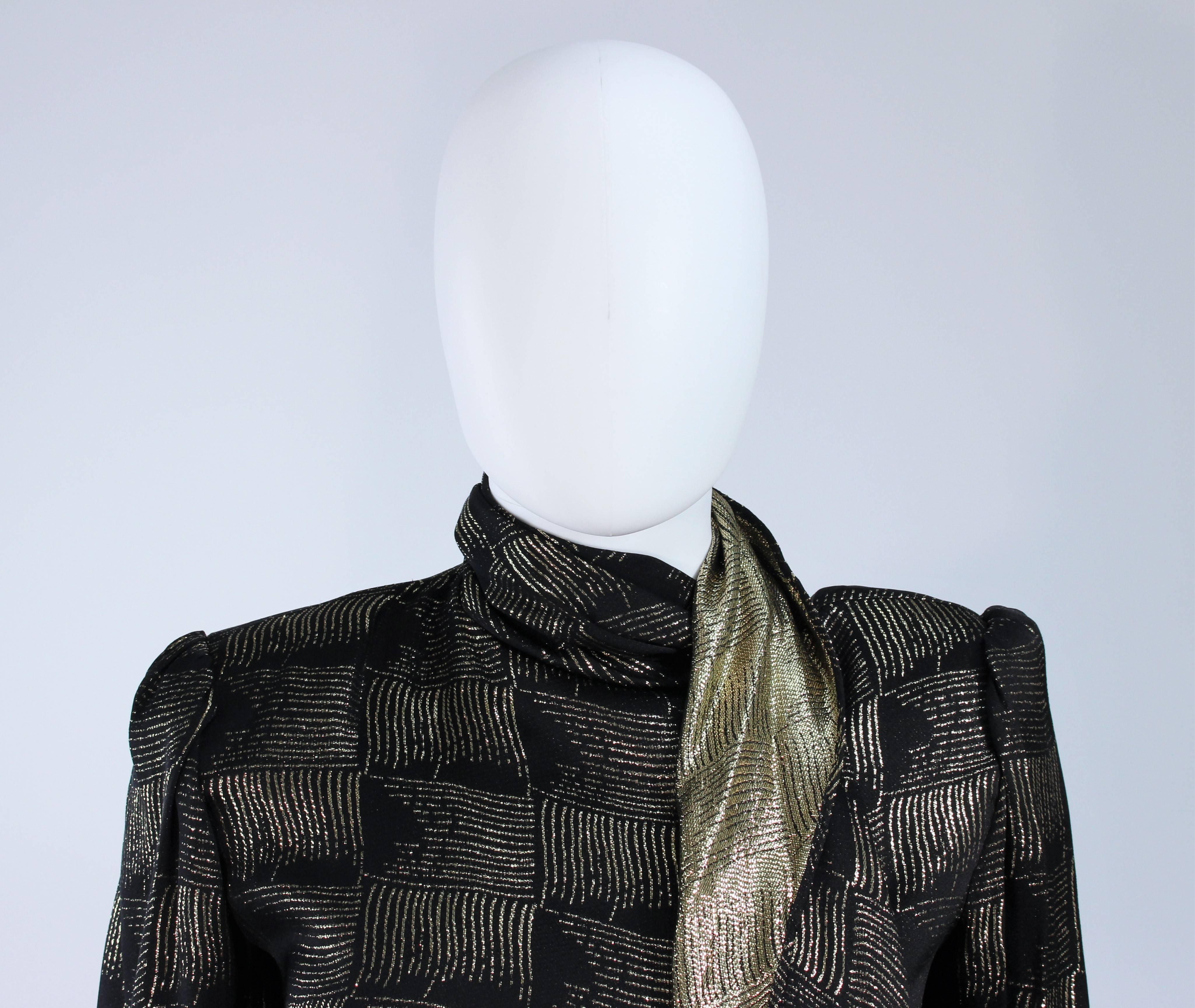 VALENTINO Black and Gold Silk Metallic Blouse with Neck Tie Size 40 In Excellent Condition In Los Angeles, CA