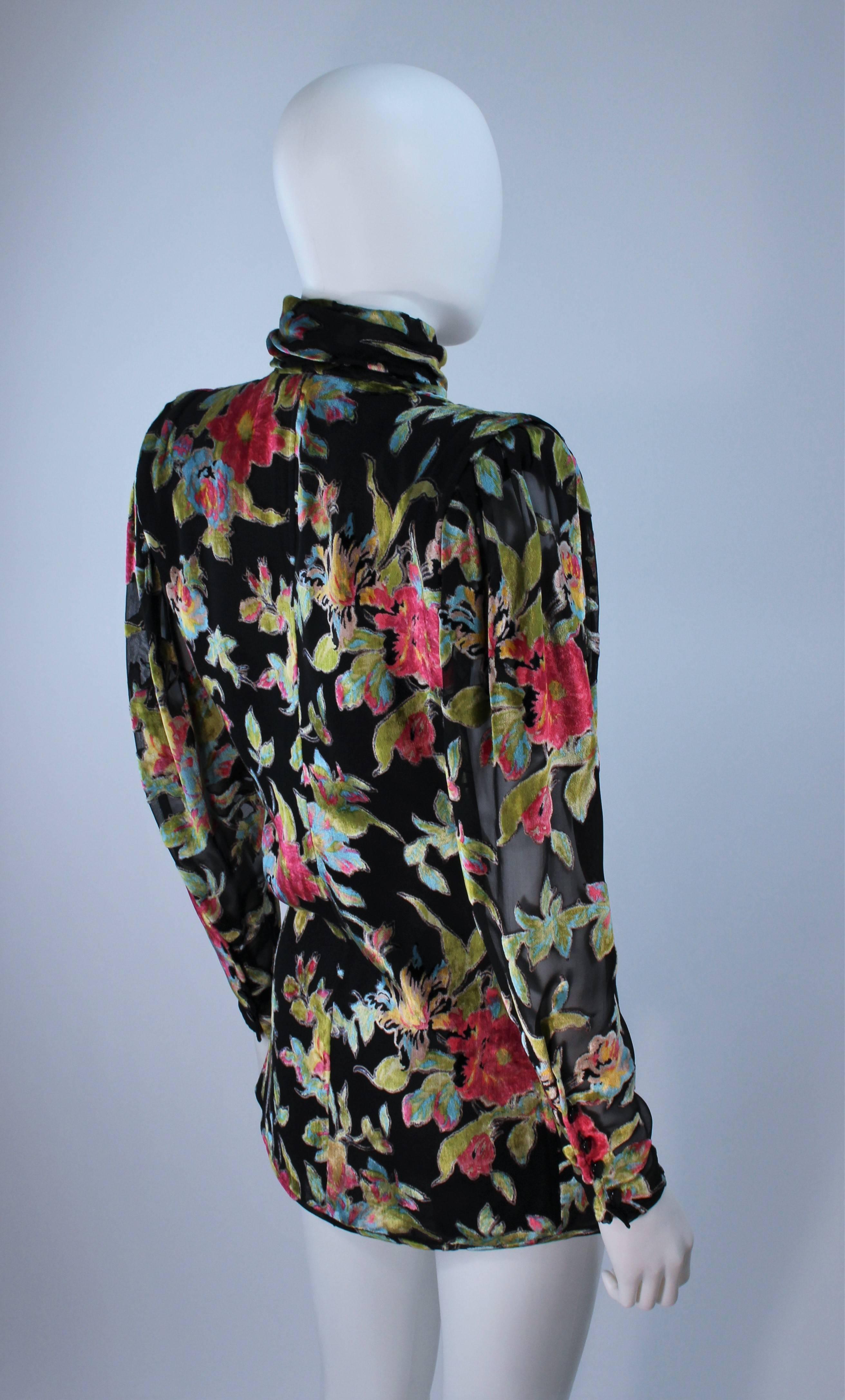 Women's UNGARO Silk and Velvet Floral Motif Wrap Style Draped Blouse Size 8