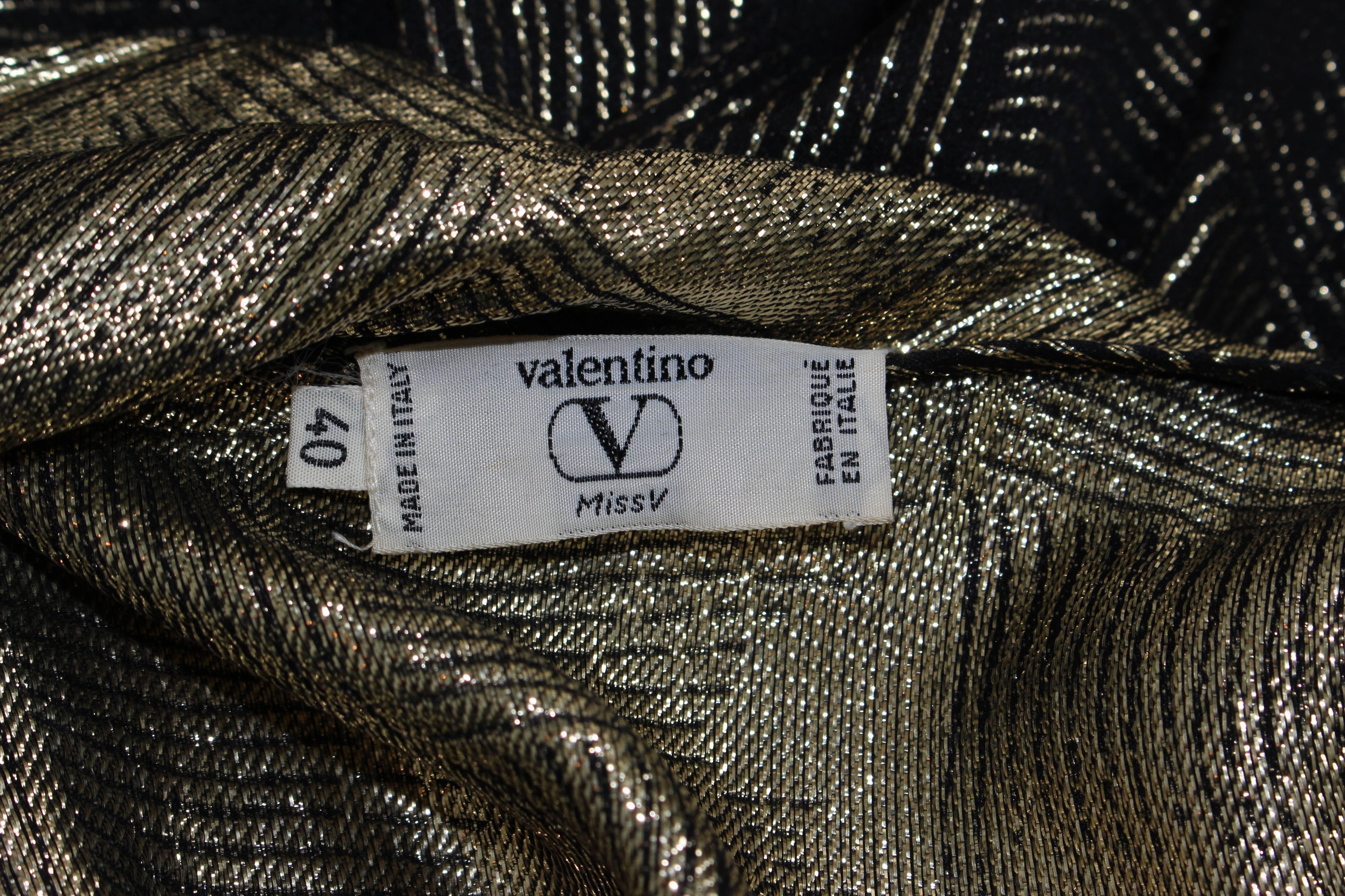 VALENTINO Black and Gold Silk Metallic Blouse with Neck Tie Size 40 6