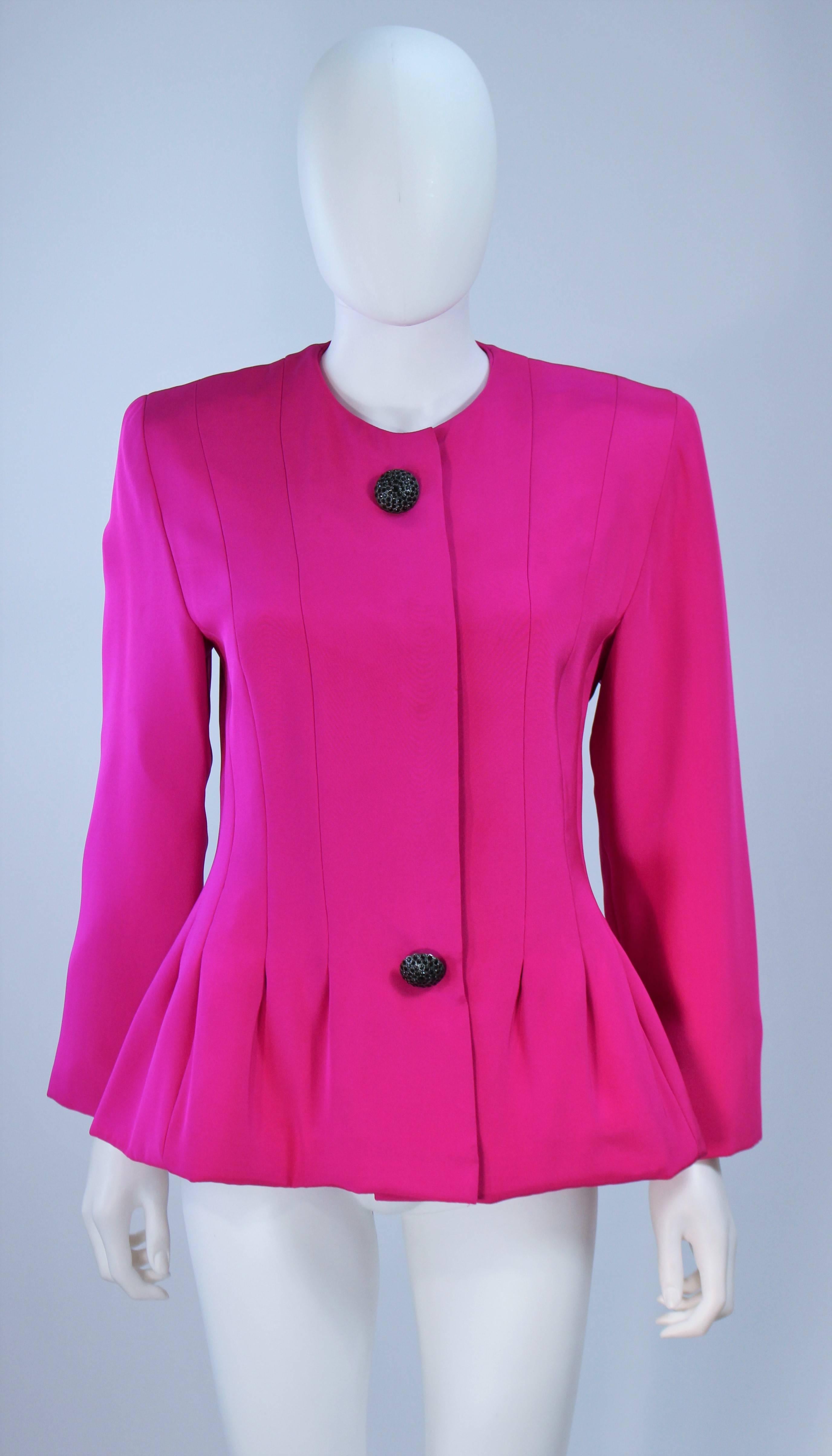 JACQUELINE DE RIBES Silk Magenta Skirt Suit with Sequin Blouse Size 6 In Excellent Condition For Sale In Los Angeles, CA