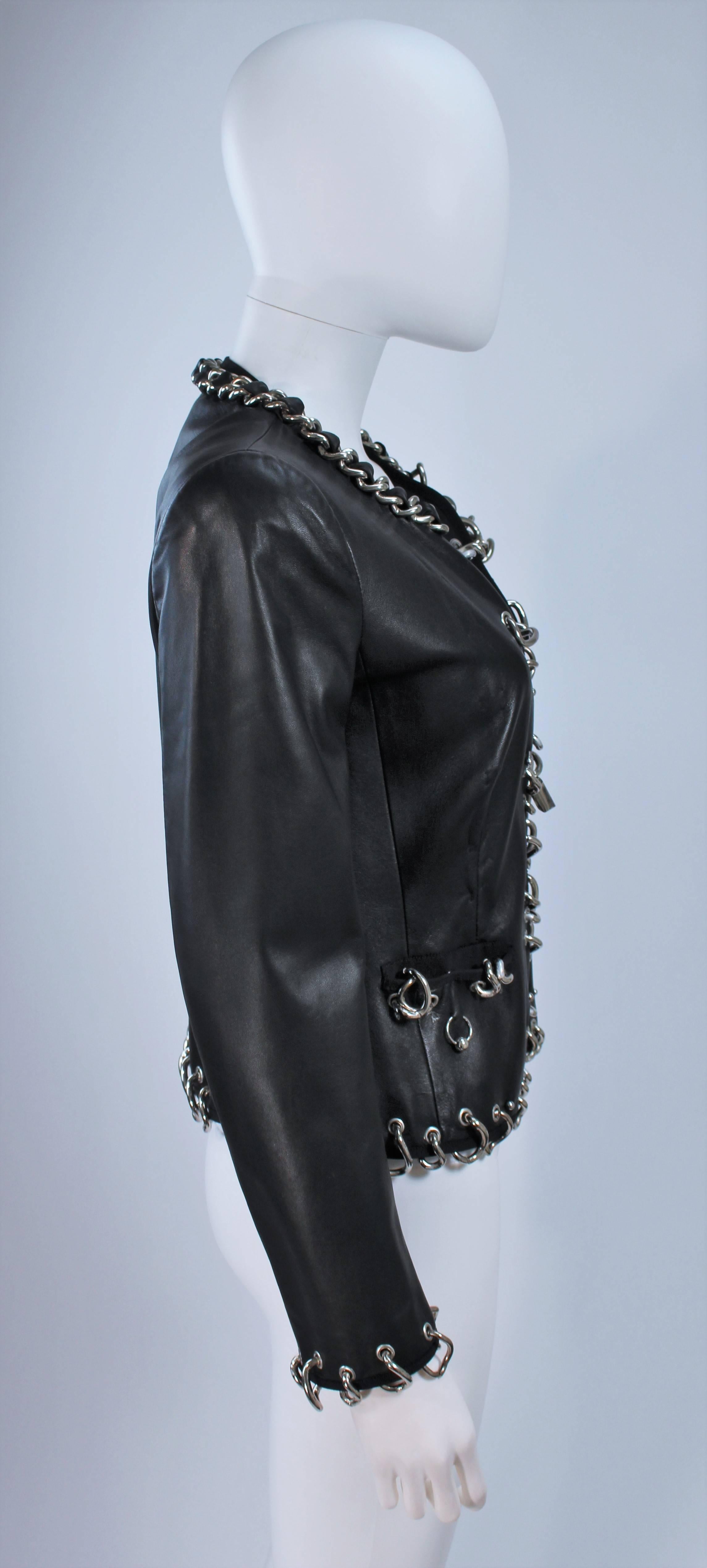 MOSCHINO RARE Fetish Piercings and Chains Leather Lamb Skin Jacket Size 40 8 In Excellent Condition In Los Angeles, CA