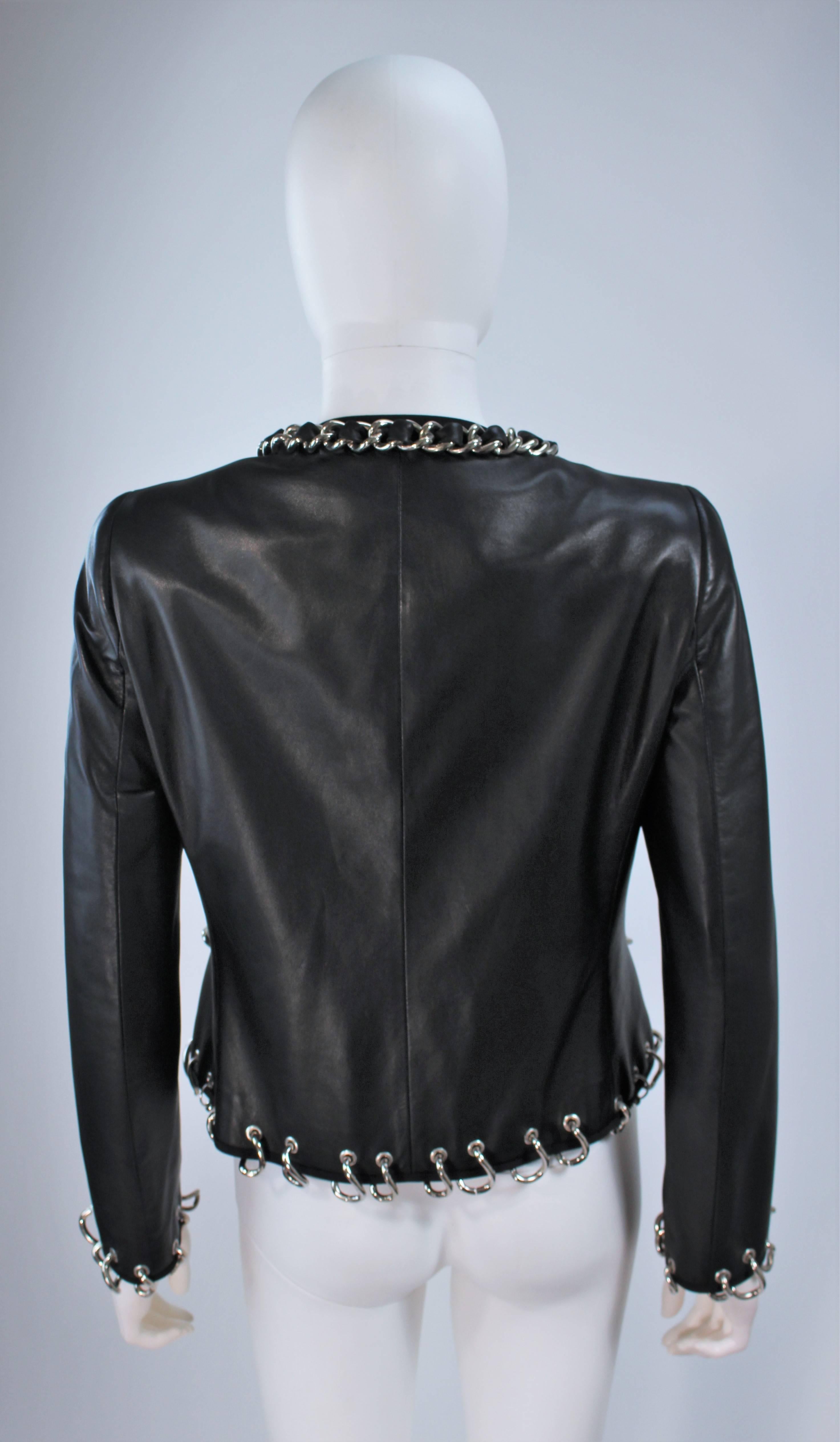 Women's MOSCHINO RARE Fetish Piercings and Chains Leather Lamb Skin Jacket Size 40 8