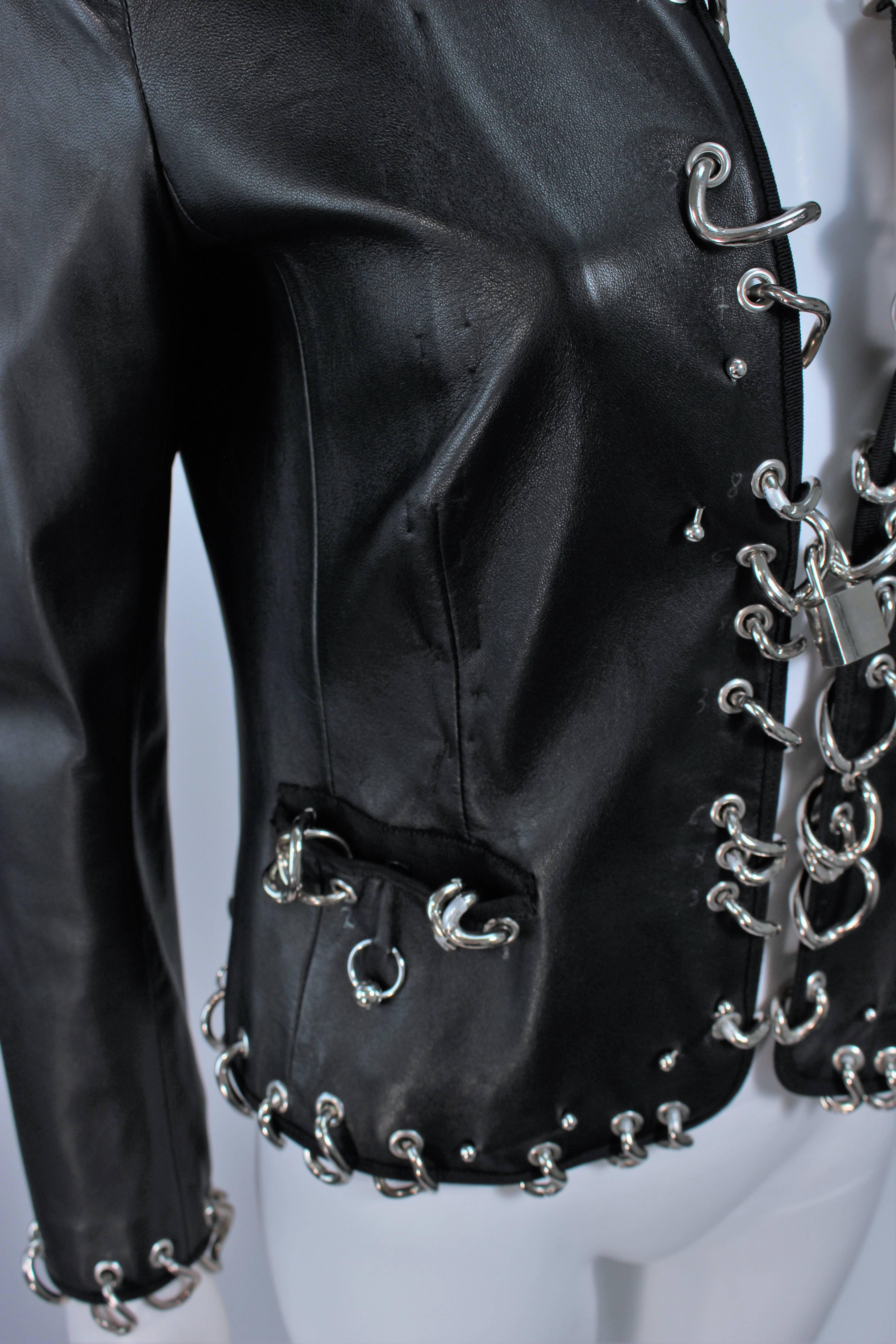 Black MOSCHINO RARE Fetish Piercings and Chains Leather Lamb Skin Jacket Size 40 8