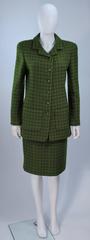 CHANEL Green Houndstooth Wool Skirt Suit Size 6-8