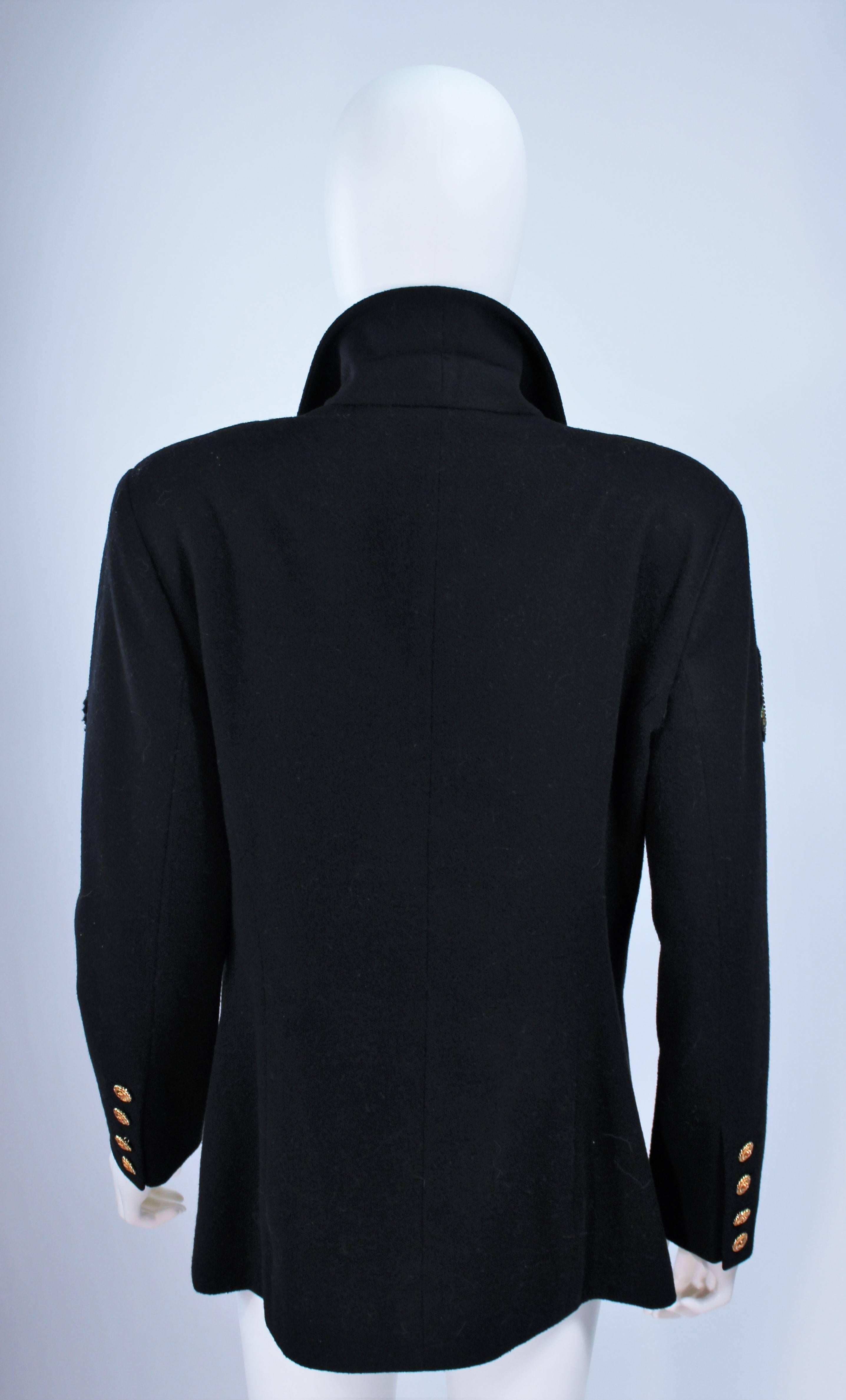 Women's CHANEL BOUTIQUE RARE Beaded Coat of Arms Patch Black Cashmere Blazer Size 42