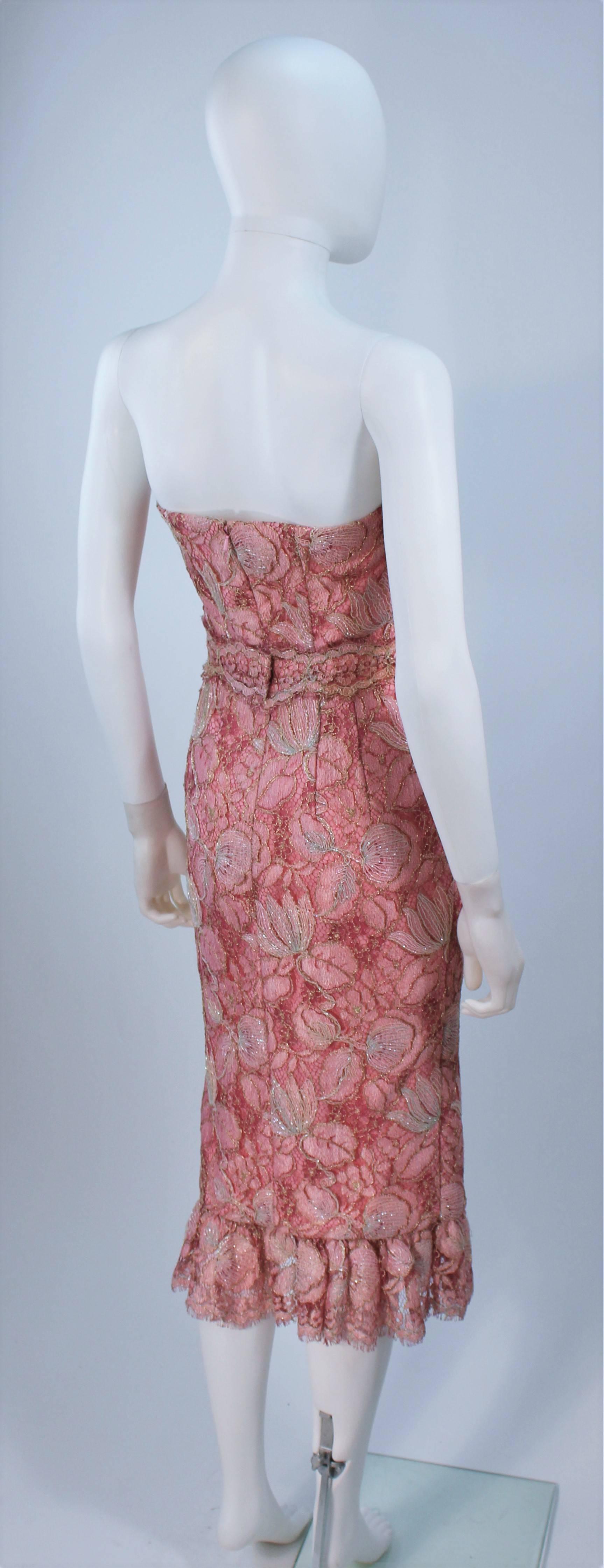 ELIZABETH MASON COUTURE Pink Metallic Lace Cocktail Dress Made to Order For Sale 3