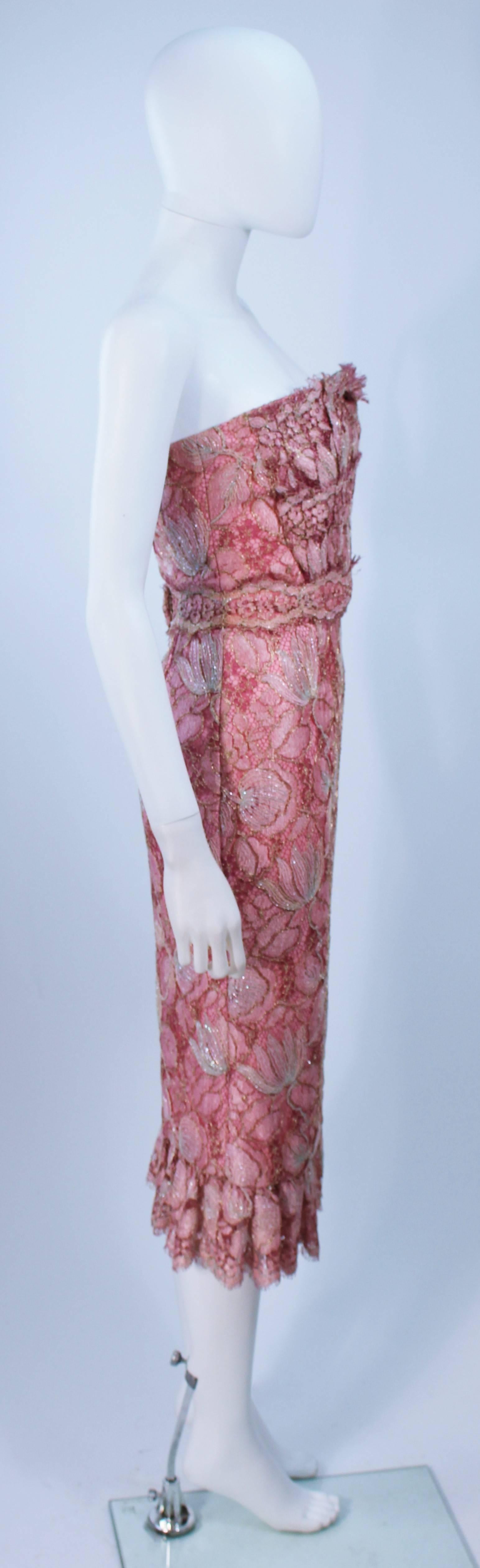 ELIZABETH MASON COUTURE Pink Metallic Lace Cocktail Dress Made to Order For Sale 2