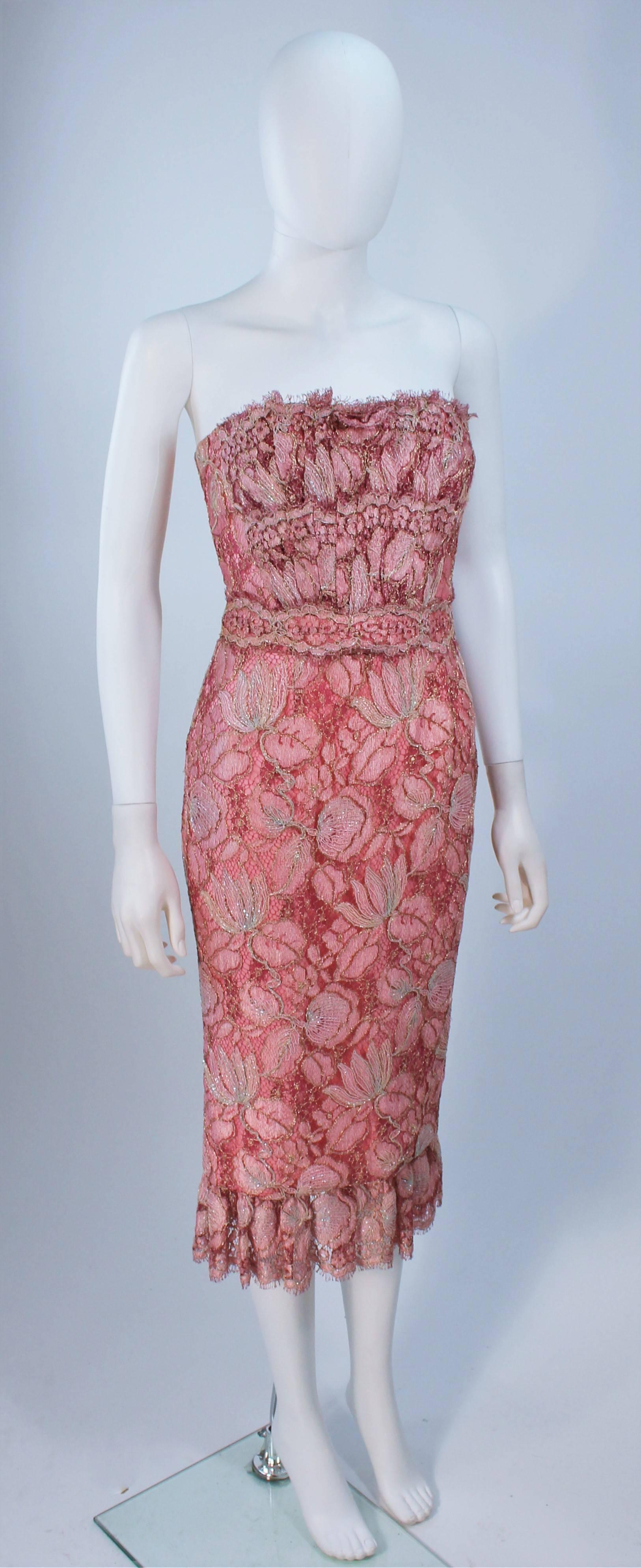 ELIZABETH MASON COUTURE Pink Metallic Lace Cocktail Dress Size 2 Made ...