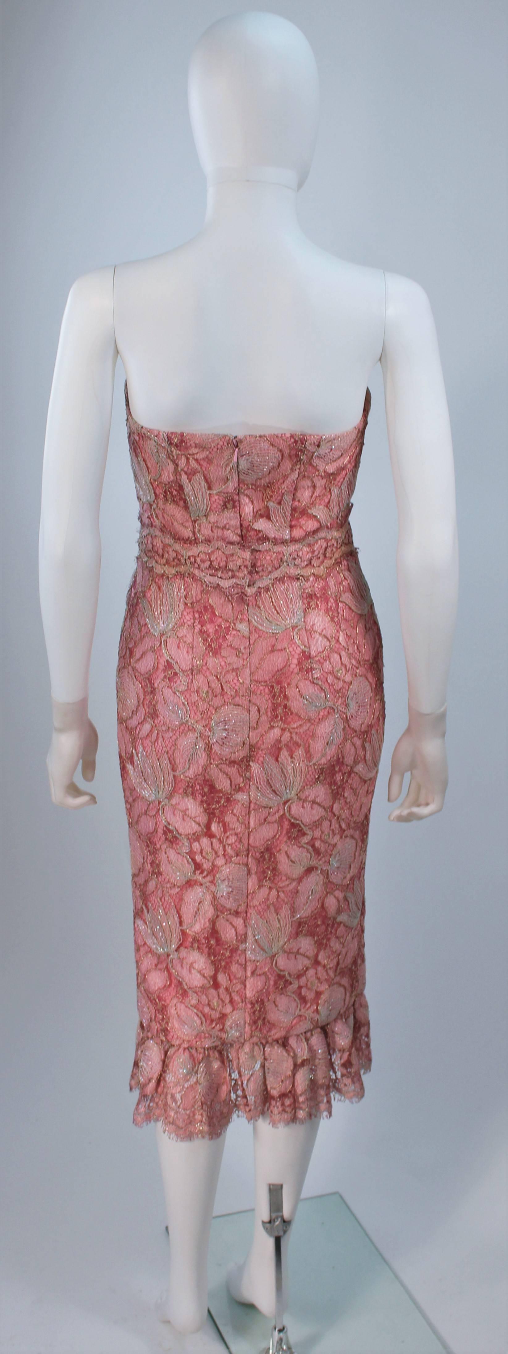 ELIZABETH MASON COUTURE Pink Metallic Lace Cocktail Dress Made to Order For Sale 4