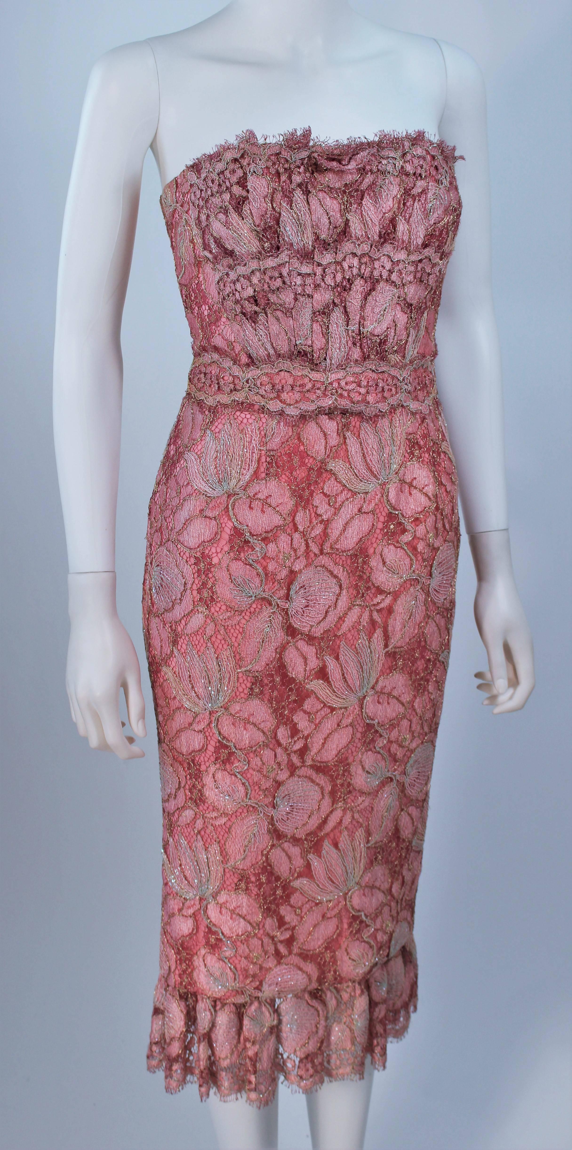 ELIZABETH MASON COUTURE Pink Metallic Lace Cocktail Dress Made to Order For Sale 1