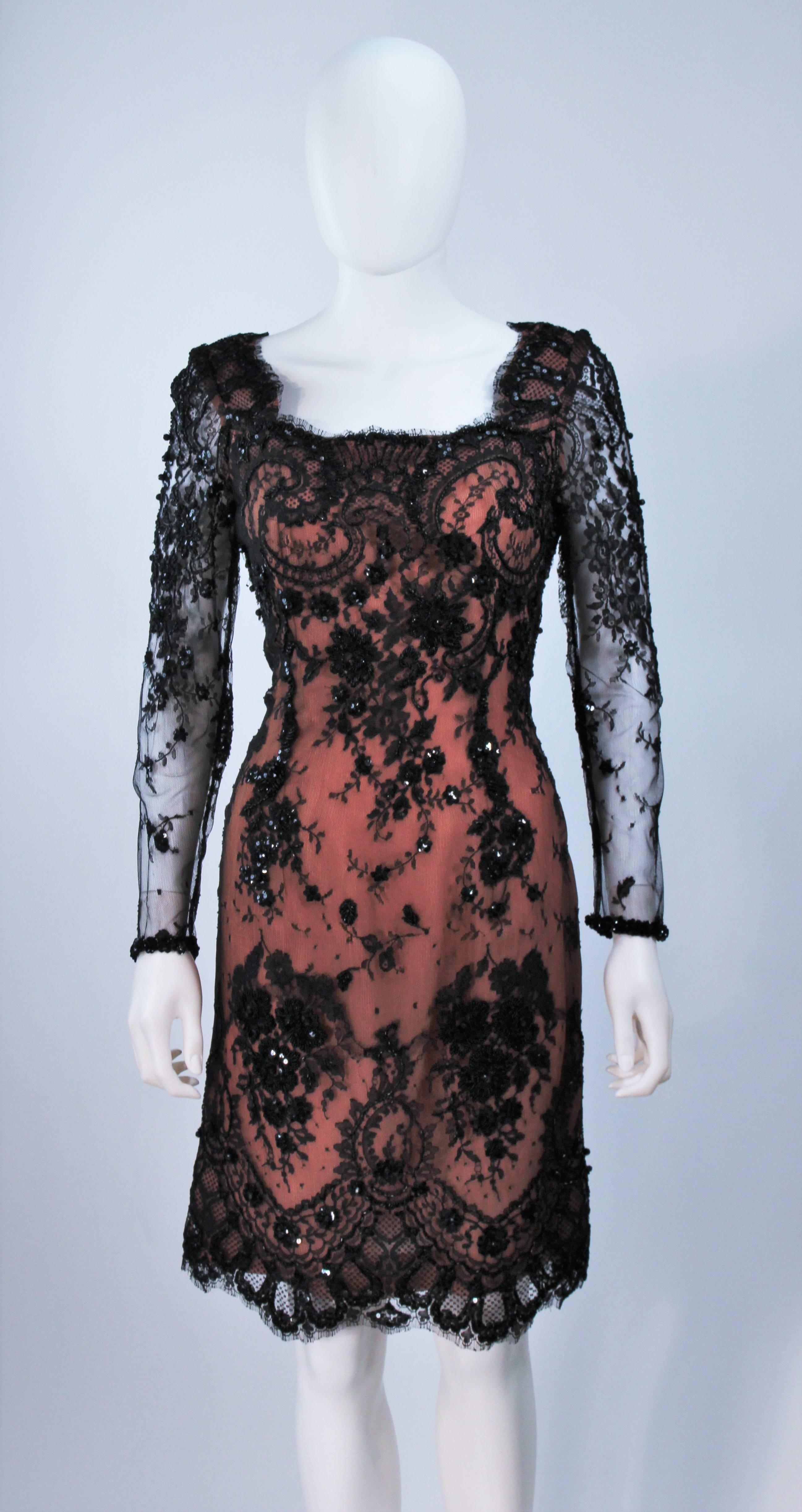 FE ZANDI Black Lace Embellished Cocktail Dress Size 8 In Excellent Condition For Sale In Los Angeles, CA