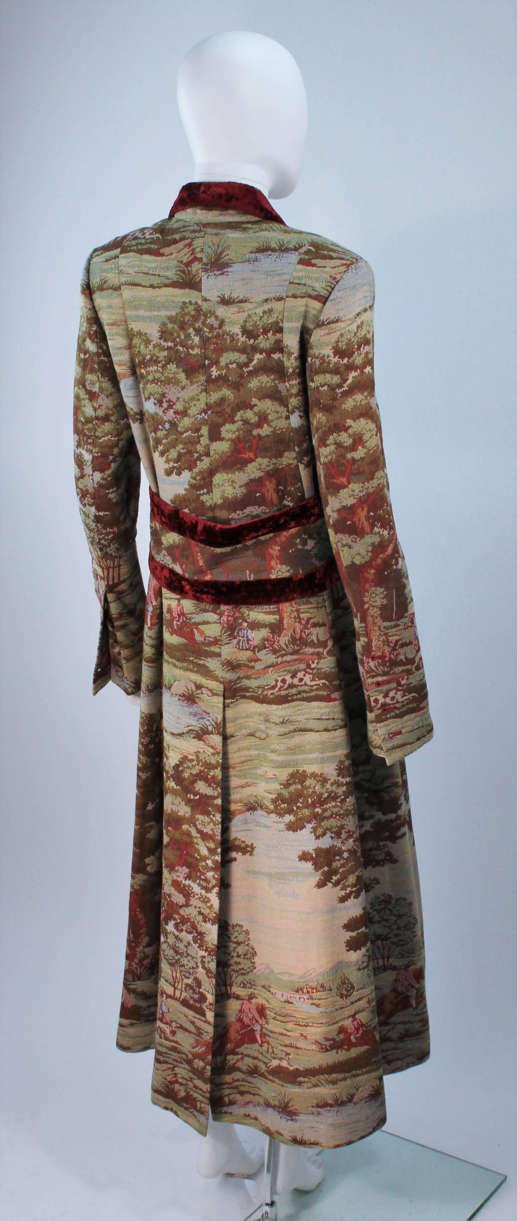 RICHARD TYLER 1990's Velvet Trim Hacking Style Tapestry Coat Size 6 3