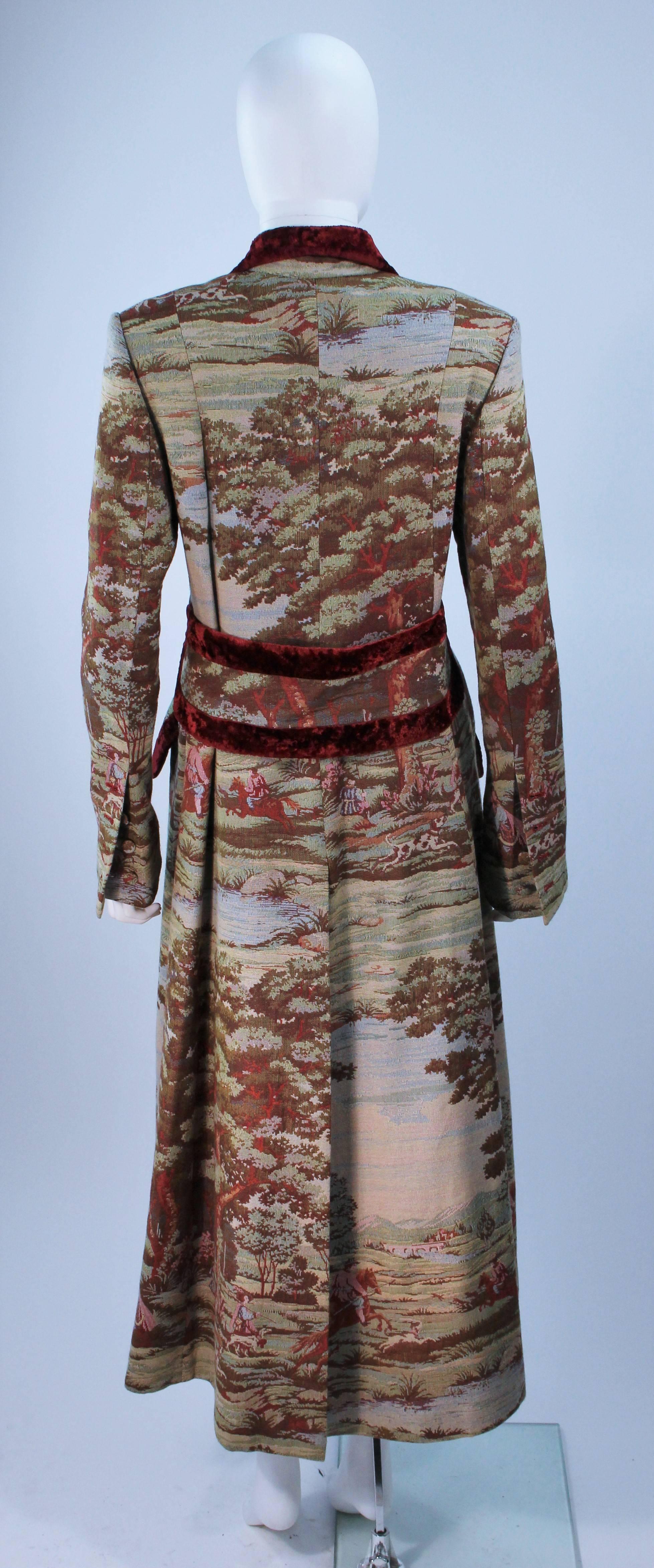 RICHARD TYLER 1990's Velvet Trim Hacking Style Tapestry Coat Size 6 4