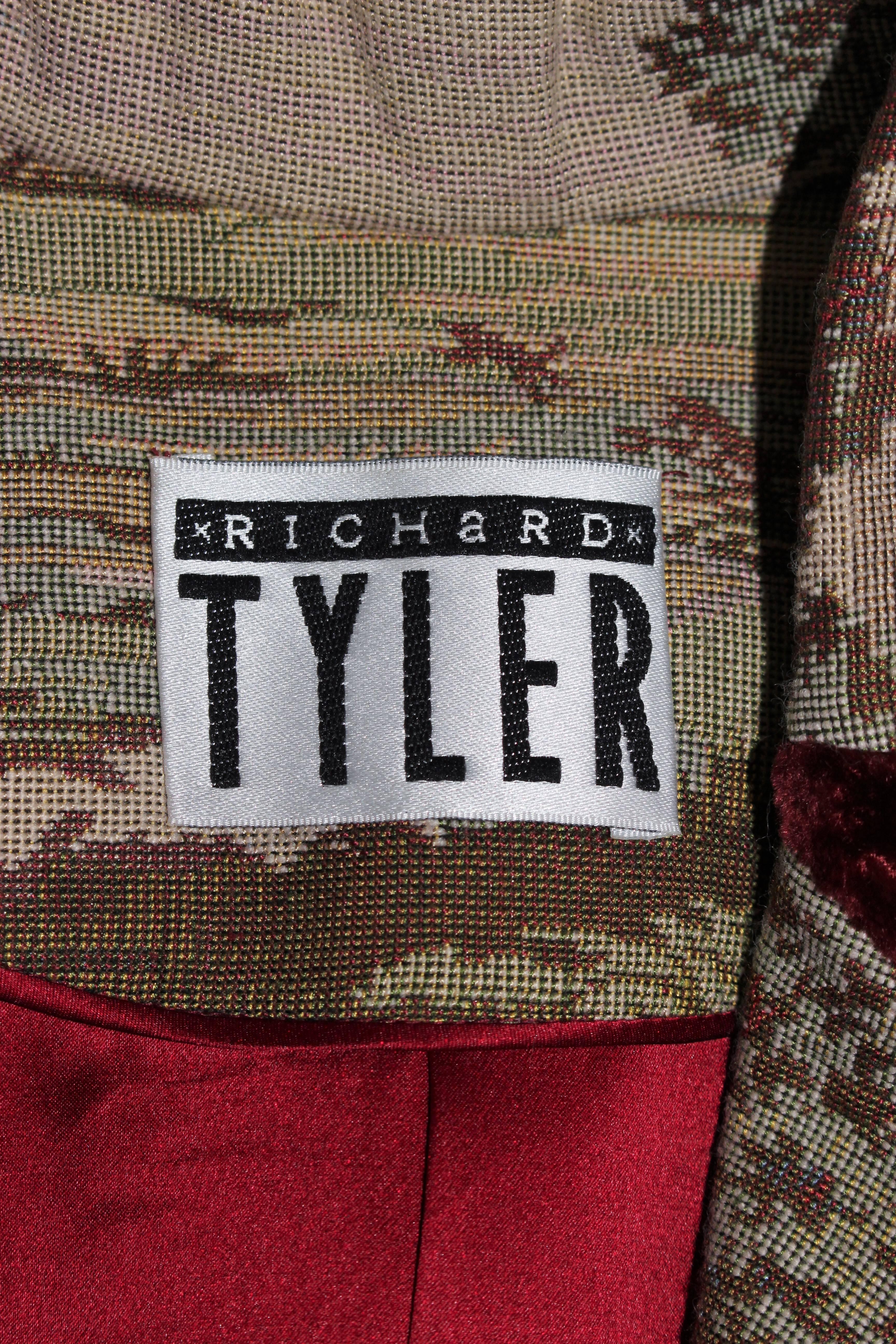 RICHARD TYLER 1990's Velvet Trim Hacking Style Tapestry Coat Size 6 5