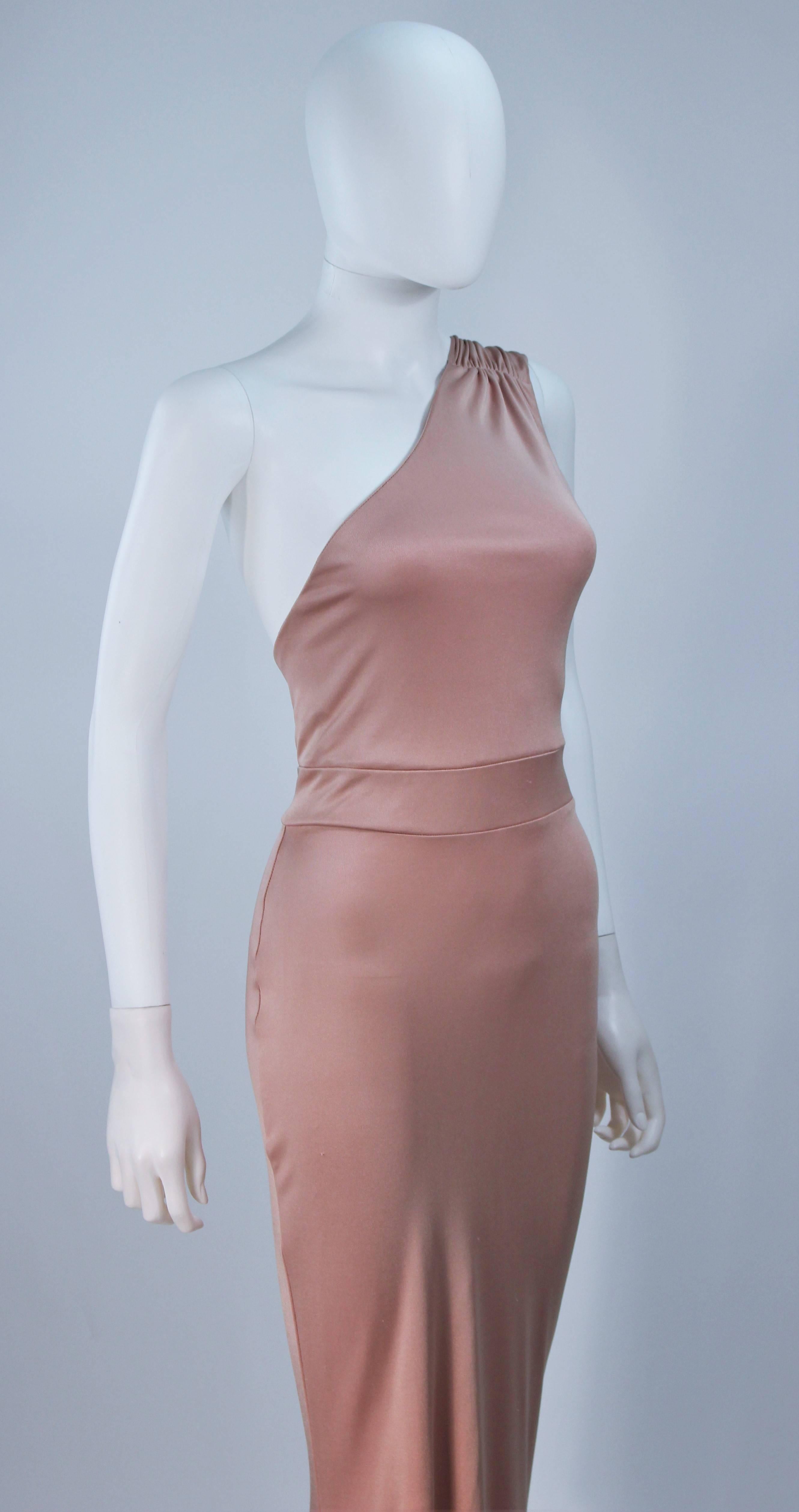 ELIZABETH MASON COUTURE Deep Blush One Shoulder Draped Gown Made to Order In Excellent Condition For Sale In Los Angeles, CA