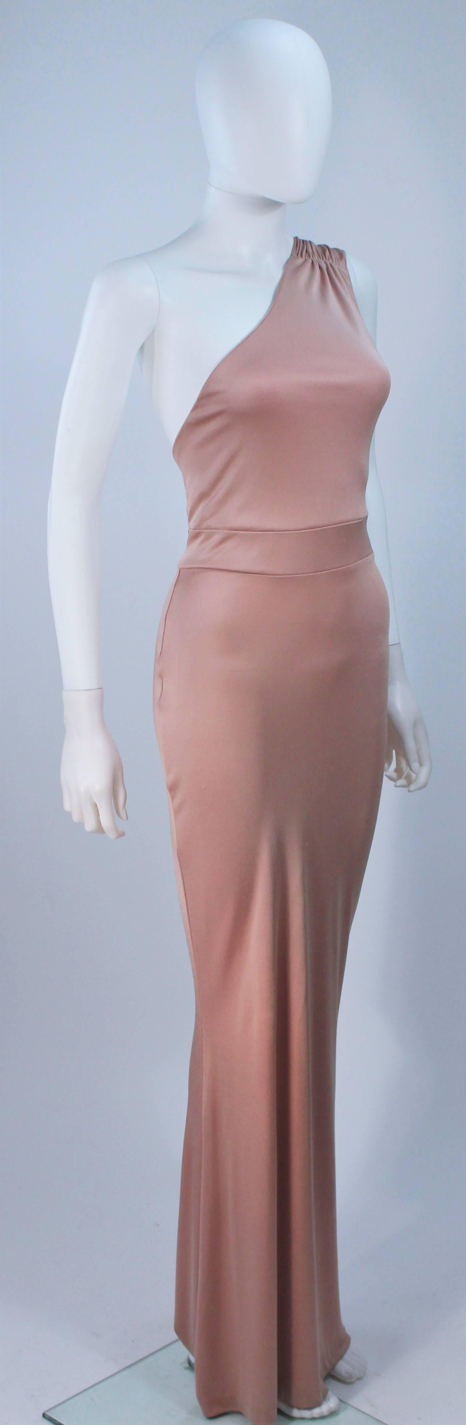 Gray ELIZABETH MASON COUTURE Deep Blush One Shoulder Draped Gown Made to Order For Sale
