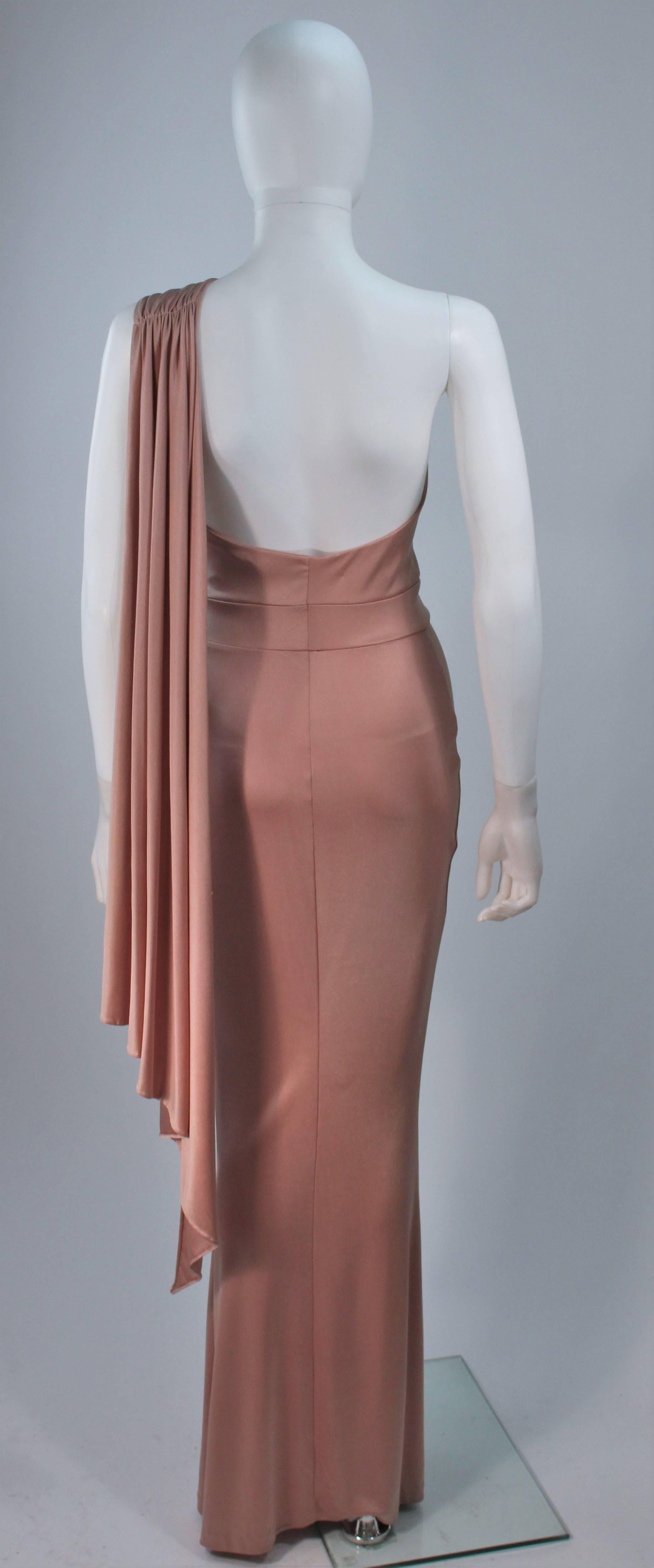 ELIZABETH MASON COUTURE Deep Blush One Shoulder Draped Gown Made to Order For Sale 3