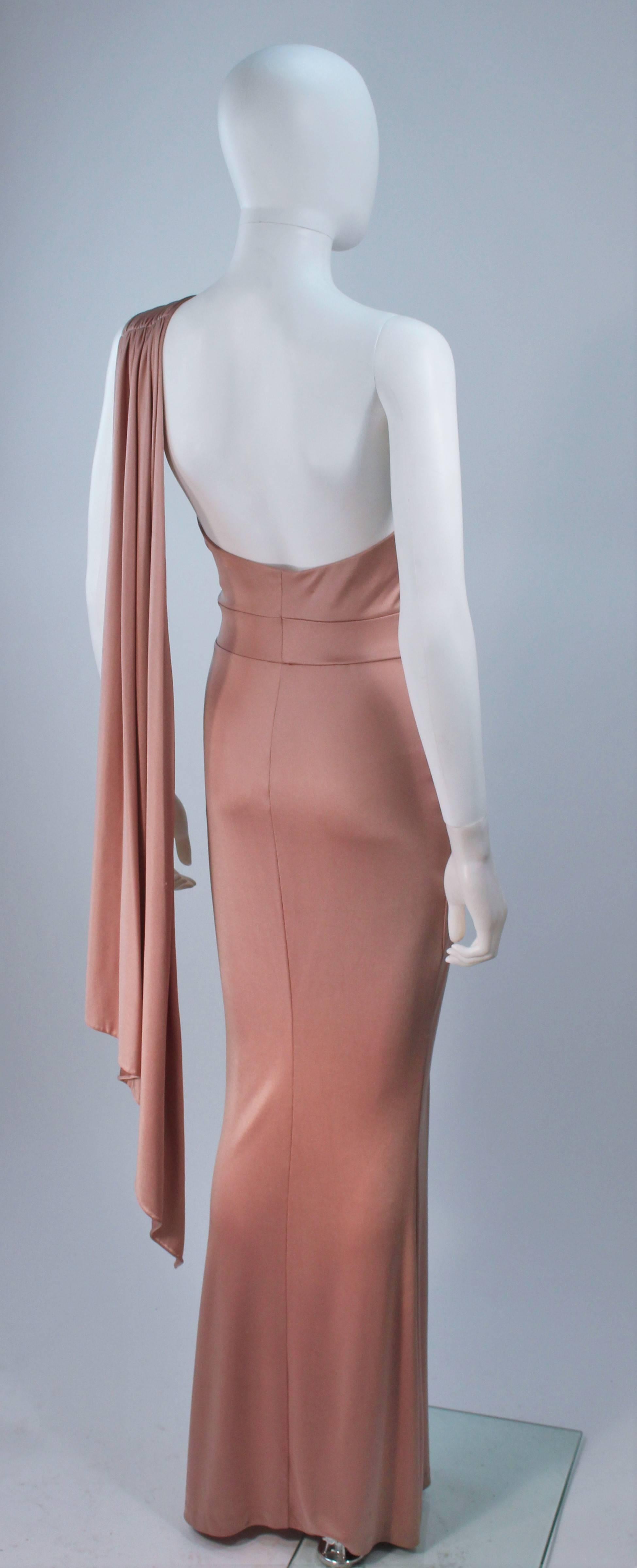 ELIZABETH MASON COUTURE Deep Blush One Shoulder Draped Gown Made to Order For Sale 2