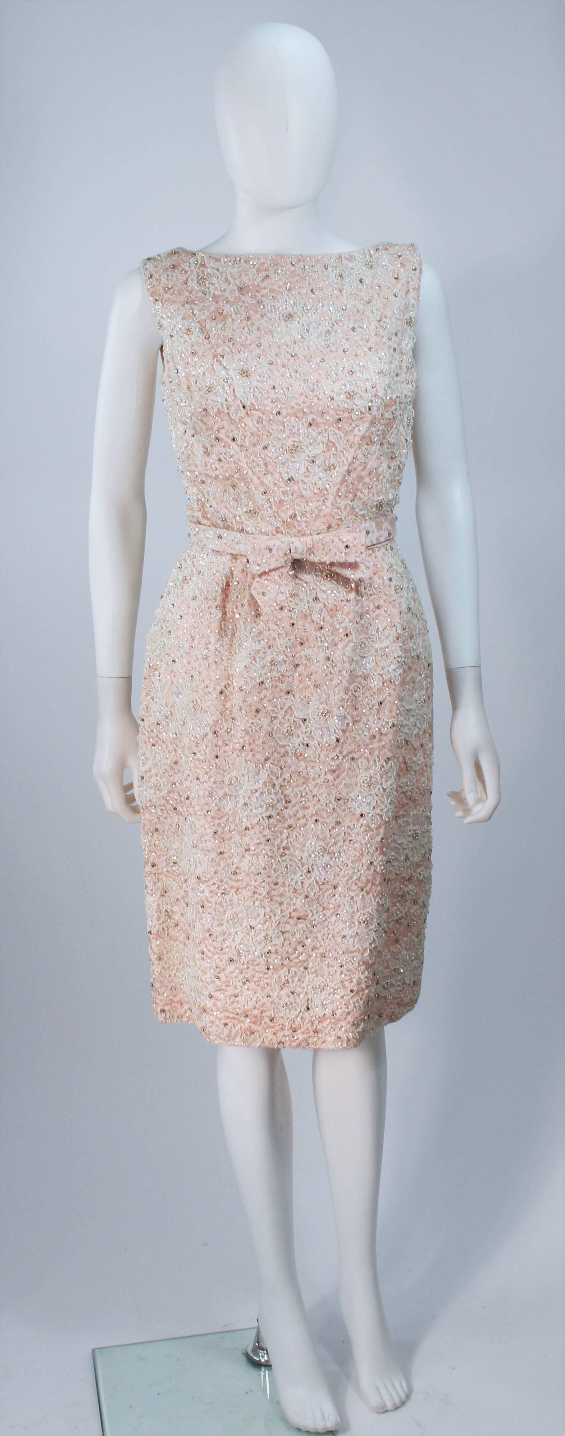HAUTE COUTURE INTERNATIONALE 1960's Pink Beaded Dress and Jacket Ensemble Size 2 4
