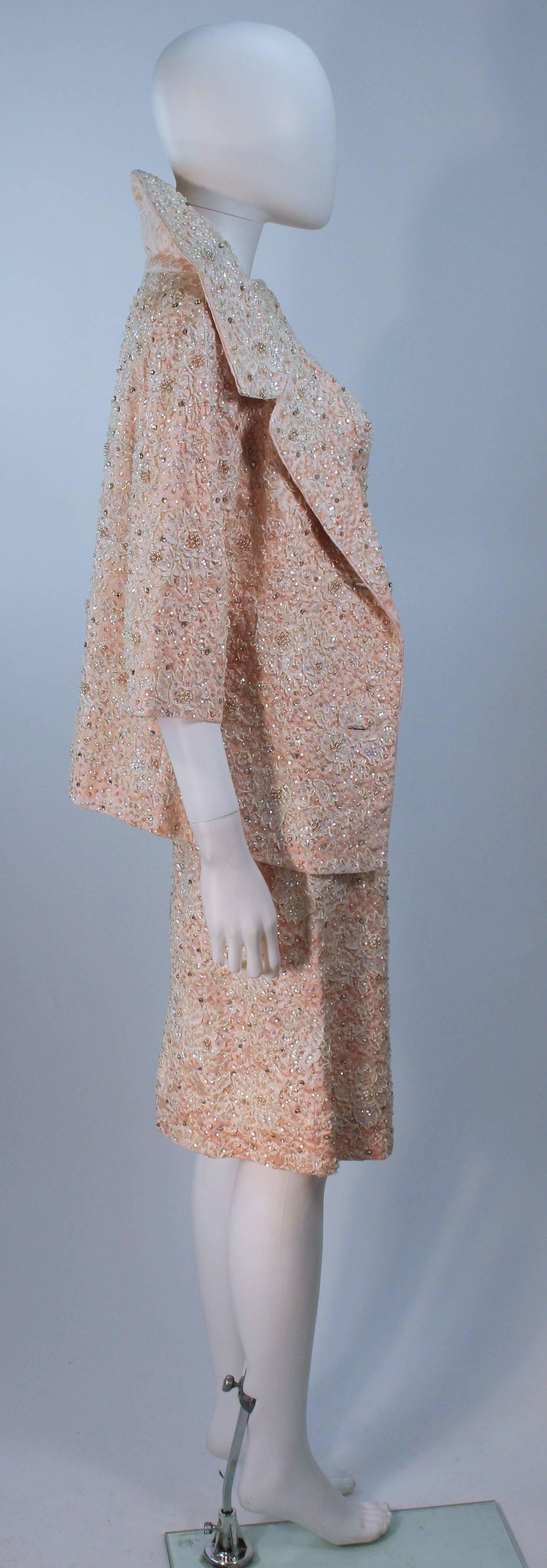 HAUTE COUTURE INTERNATIONALE 1960's Pink Beaded Dress and Jacket Ensemble Size 2 1