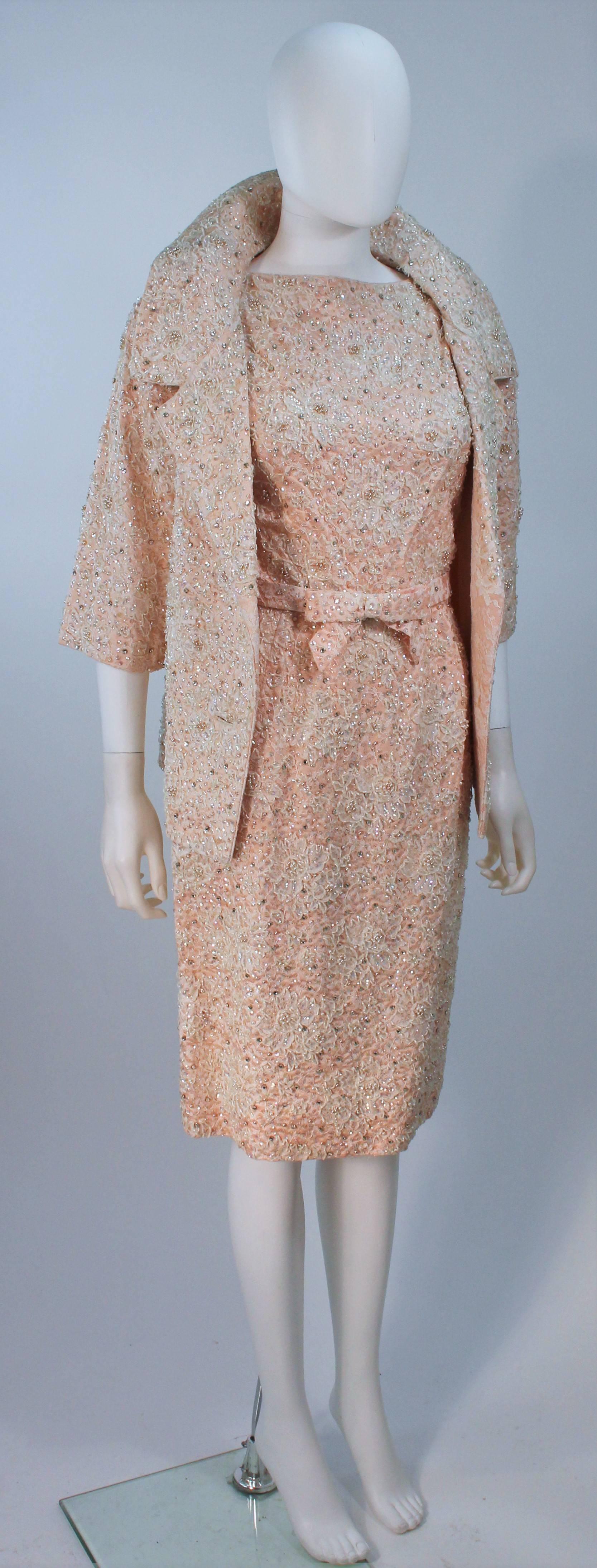 HAUTE COUTURE INTERNATIONALE 1960's Pink Beaded Dress and Jacket Ensemble Size 2 In Excellent Condition In Los Angeles, CA