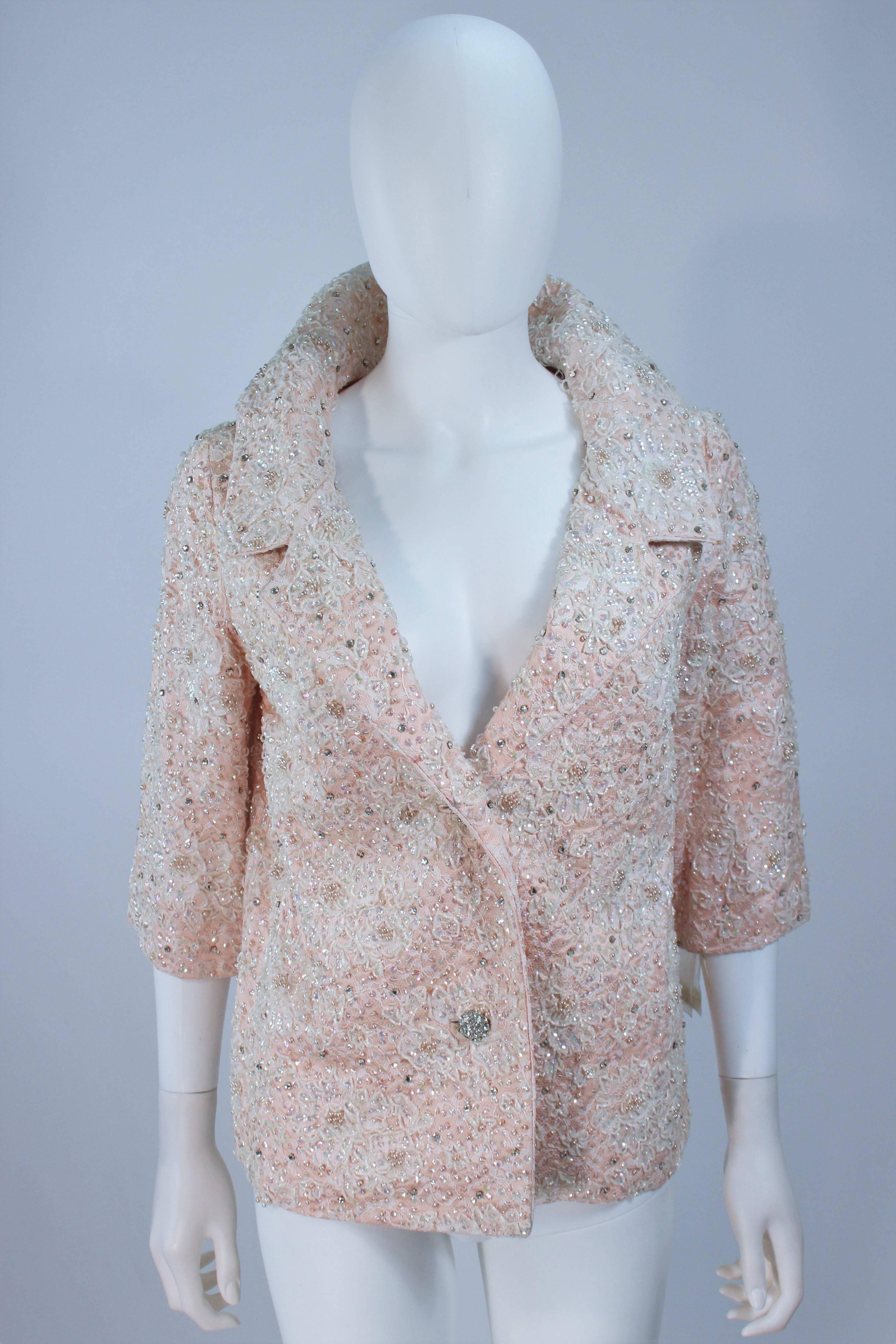 HAUTE COUTURE INTERNATIONALE 1960's Pink Beaded Dress and Jacket Ensemble Size 2 3