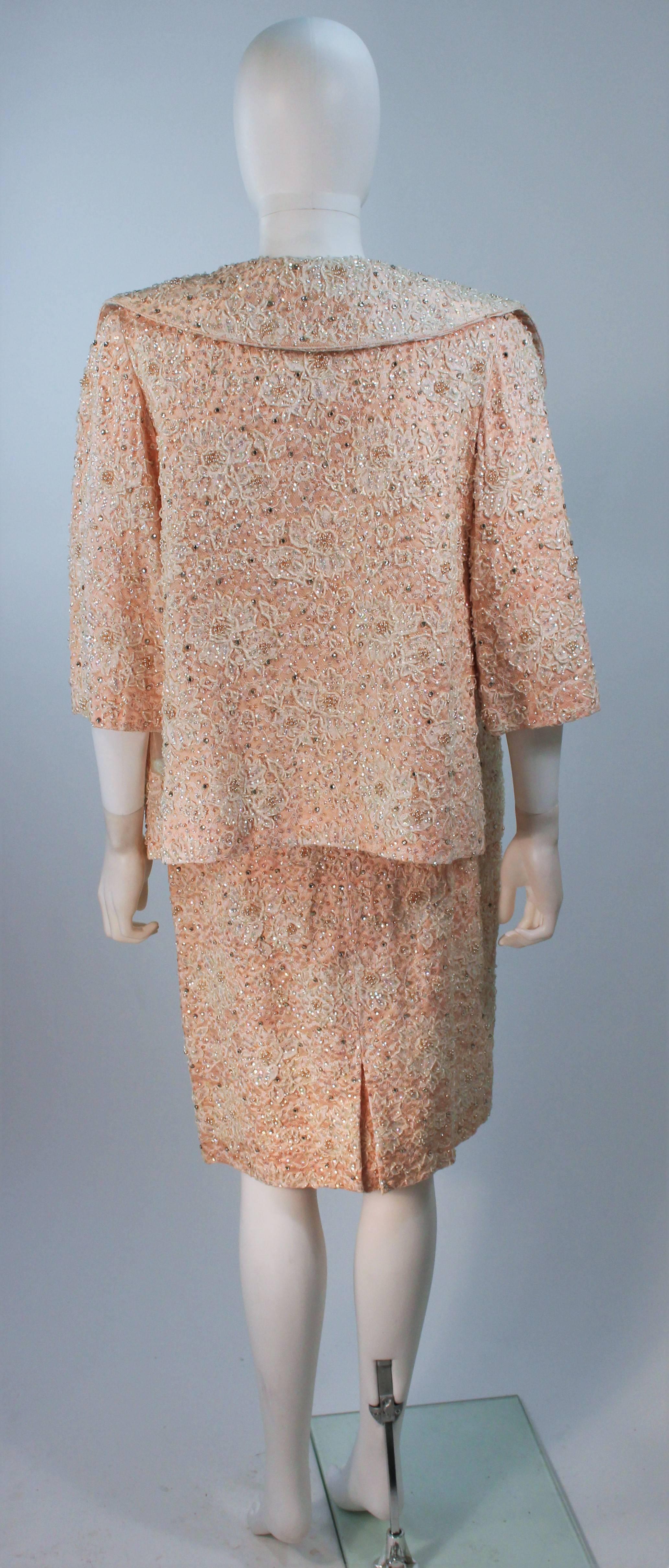 HAUTE COUTURE INTERNATIONALE 1960's Pink Beaded Dress and Jacket Ensemble Size 2 2