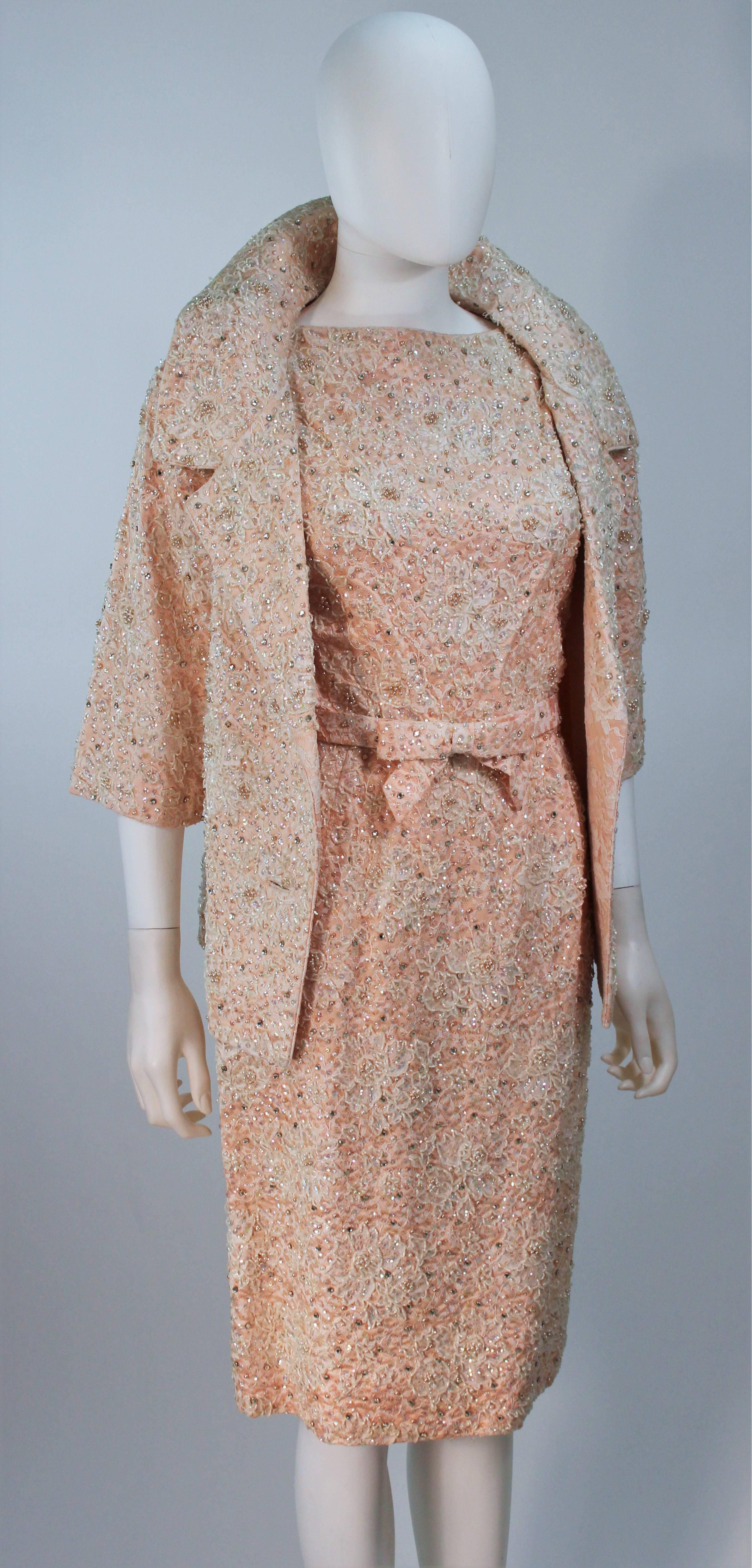 Women's HAUTE COUTURE INTERNATIONALE 1960's Pink Beaded Dress and Jacket Ensemble Size 2
