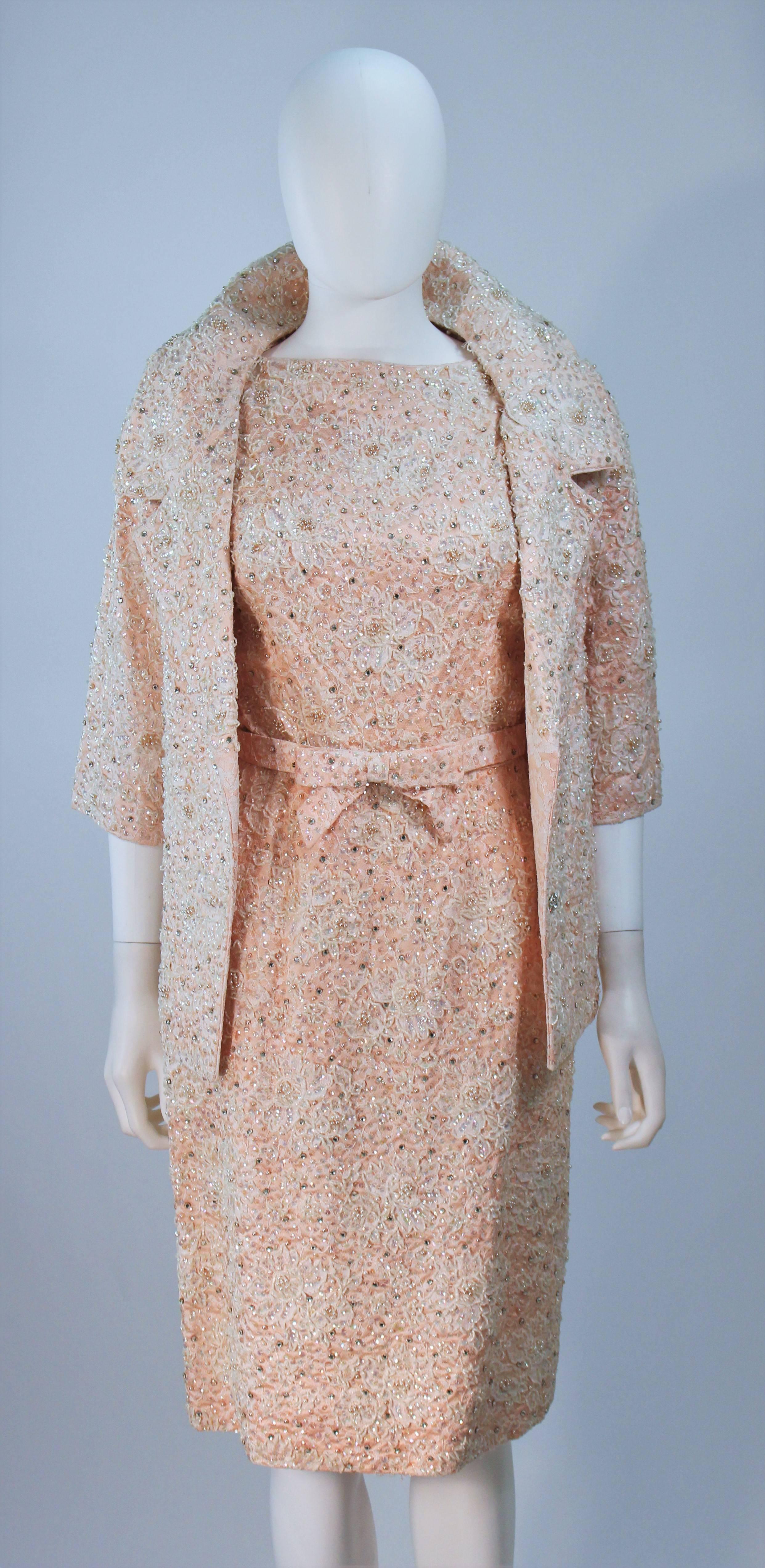 Gray HAUTE COUTURE INTERNATIONALE 1960's Pink Beaded Dress and Jacket Ensemble Size 2
