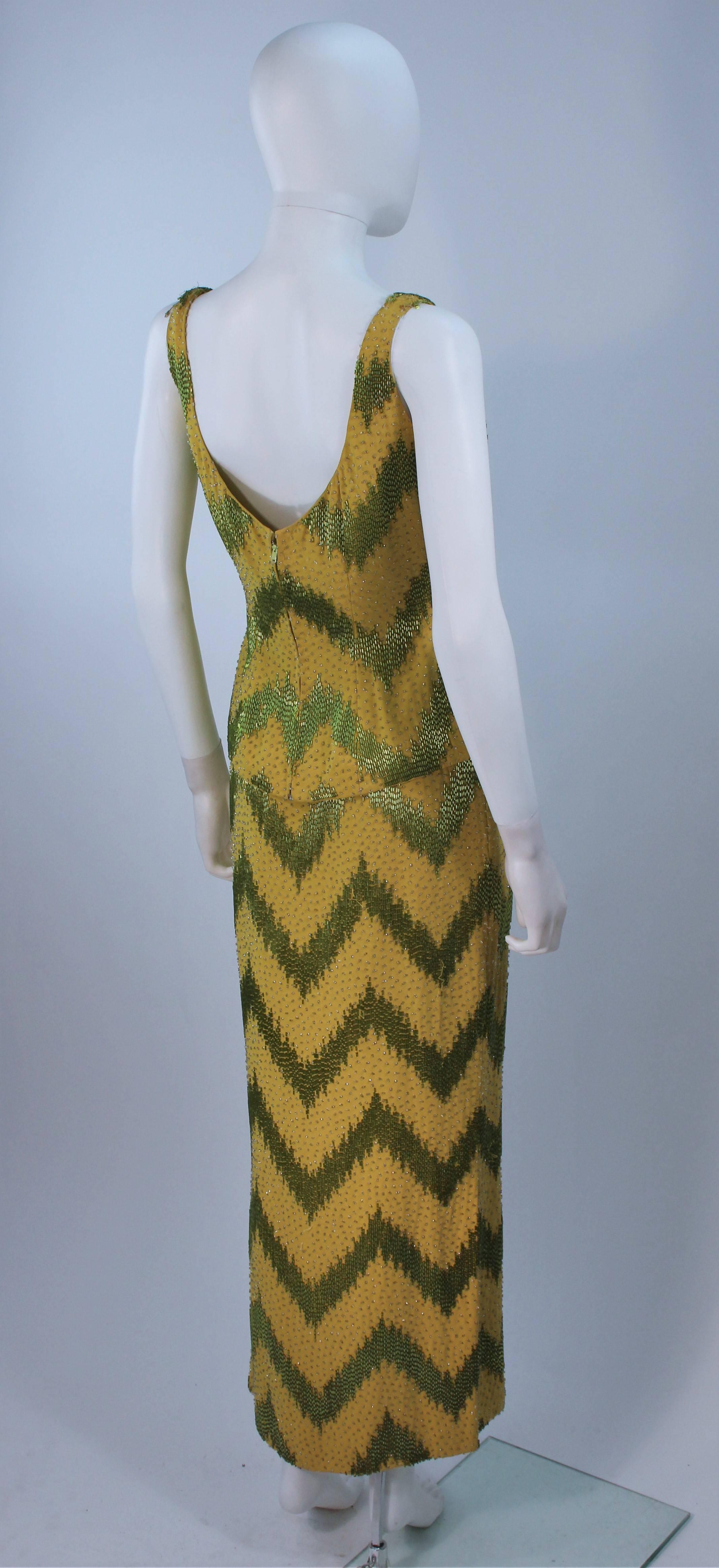 1950's Green & Chartreuse Two Piece Beaded Gown Size 4 In Excellent Condition For Sale In Los Angeles, CA