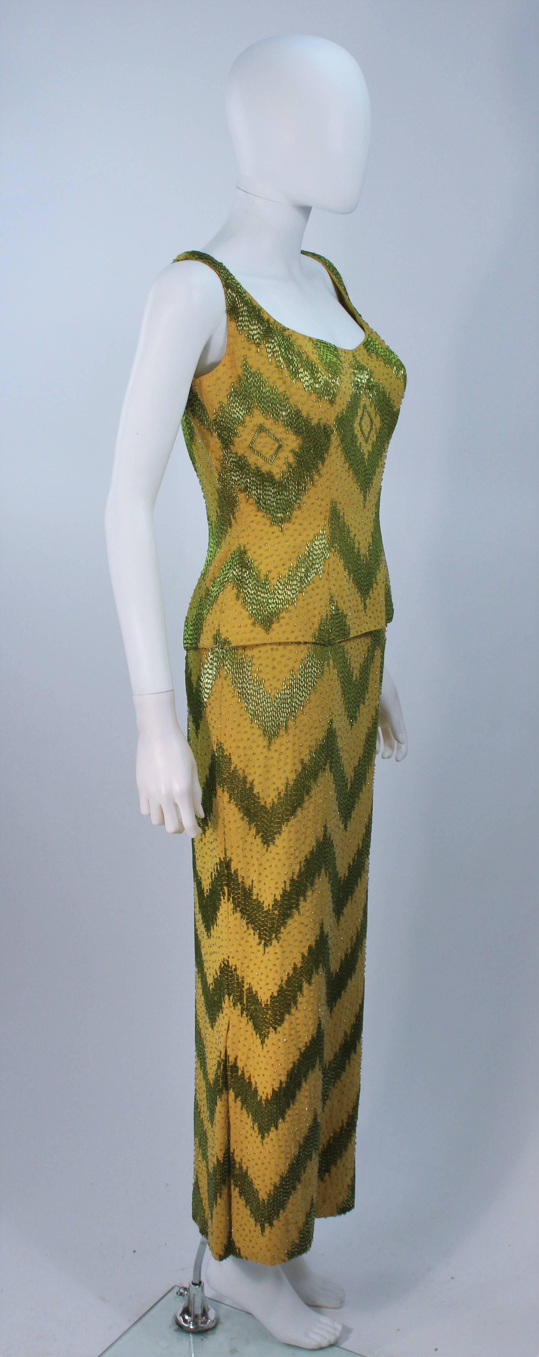 Brown 1950's Green & Chartreuse Two Piece Beaded Gown Size 4 For Sale