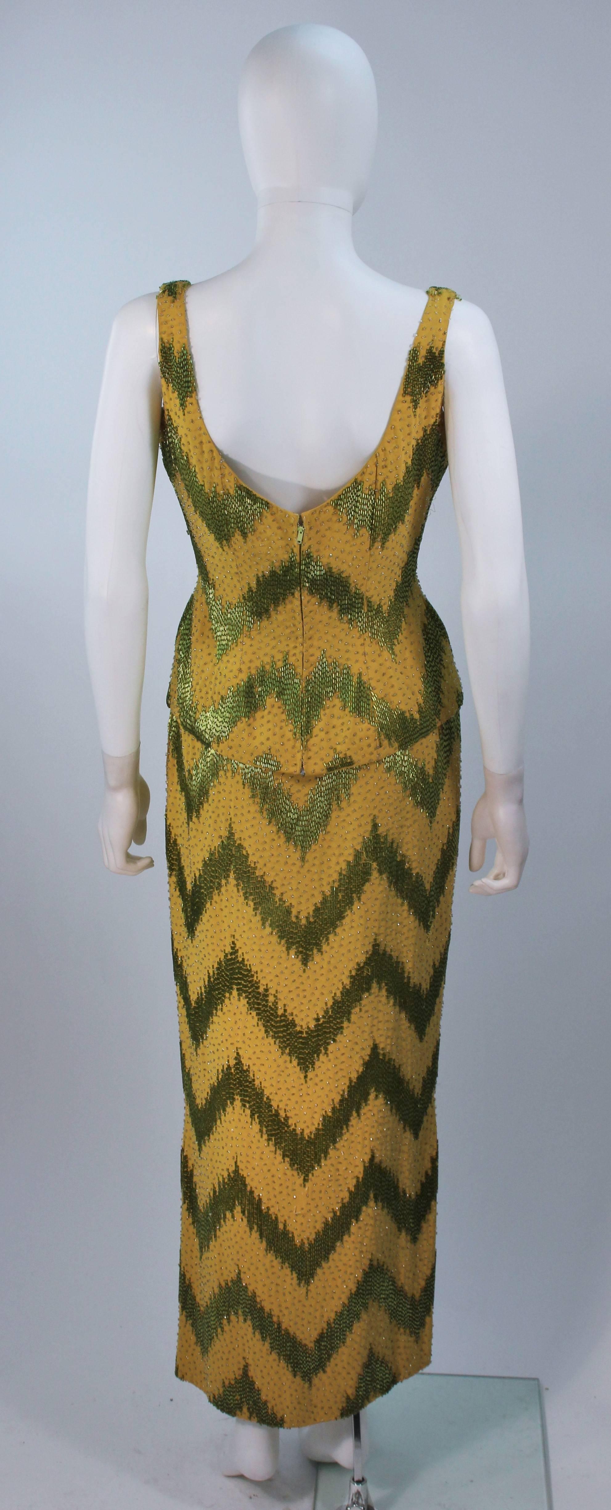 Women's 1950's Green & Chartreuse Two Piece Beaded Gown Size 4 For Sale