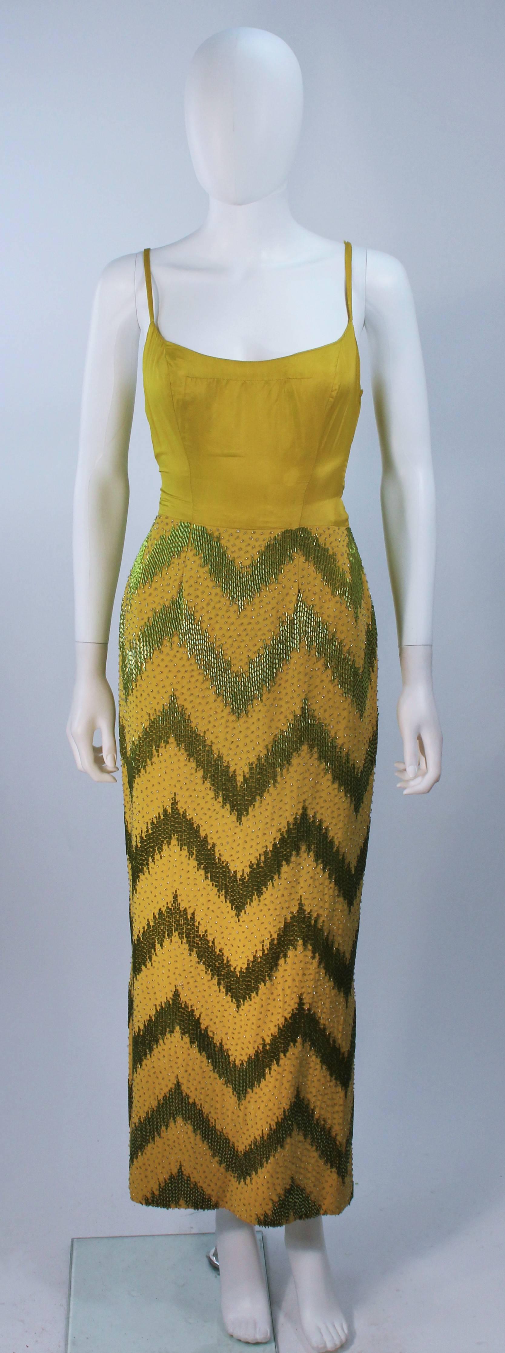 1950's Green & Chartreuse Two Piece Beaded Gown Size 4 For Sale 2