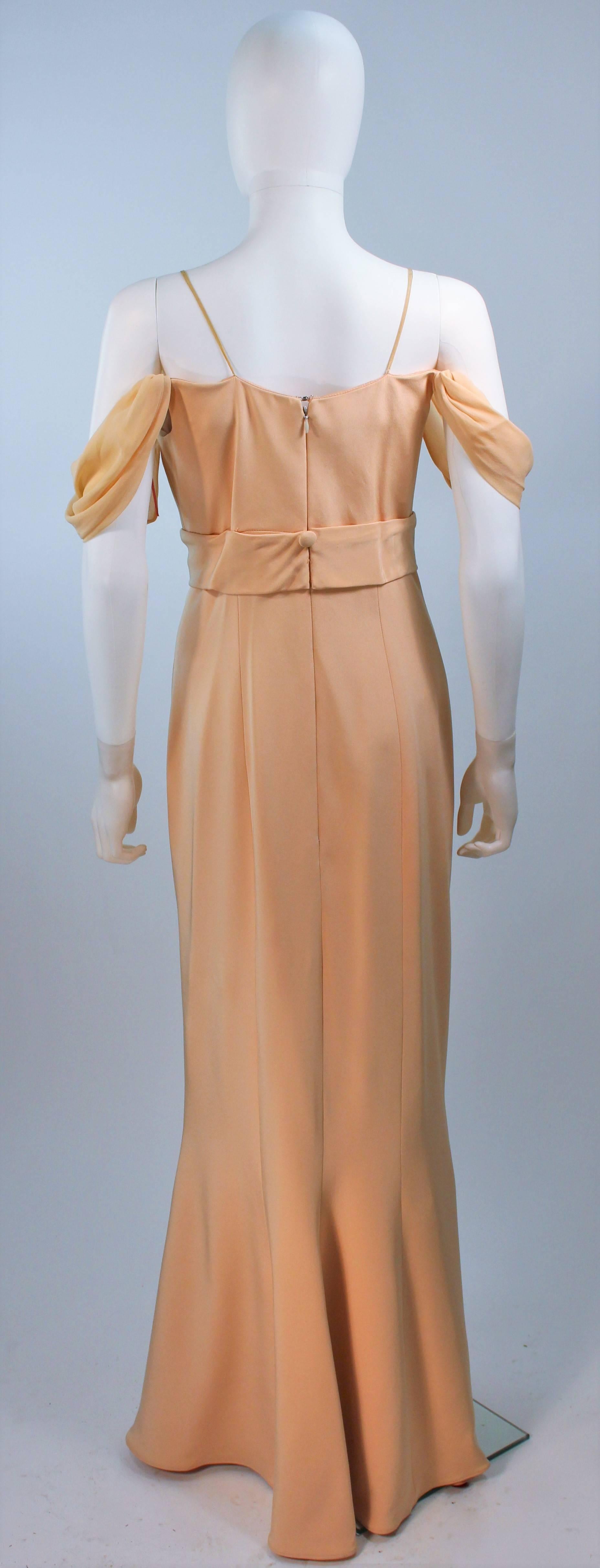 Brown SAM CARLIN Nude Draped Off-Shoulder Gown with Rhinestone Decollete Size 10 For Sale