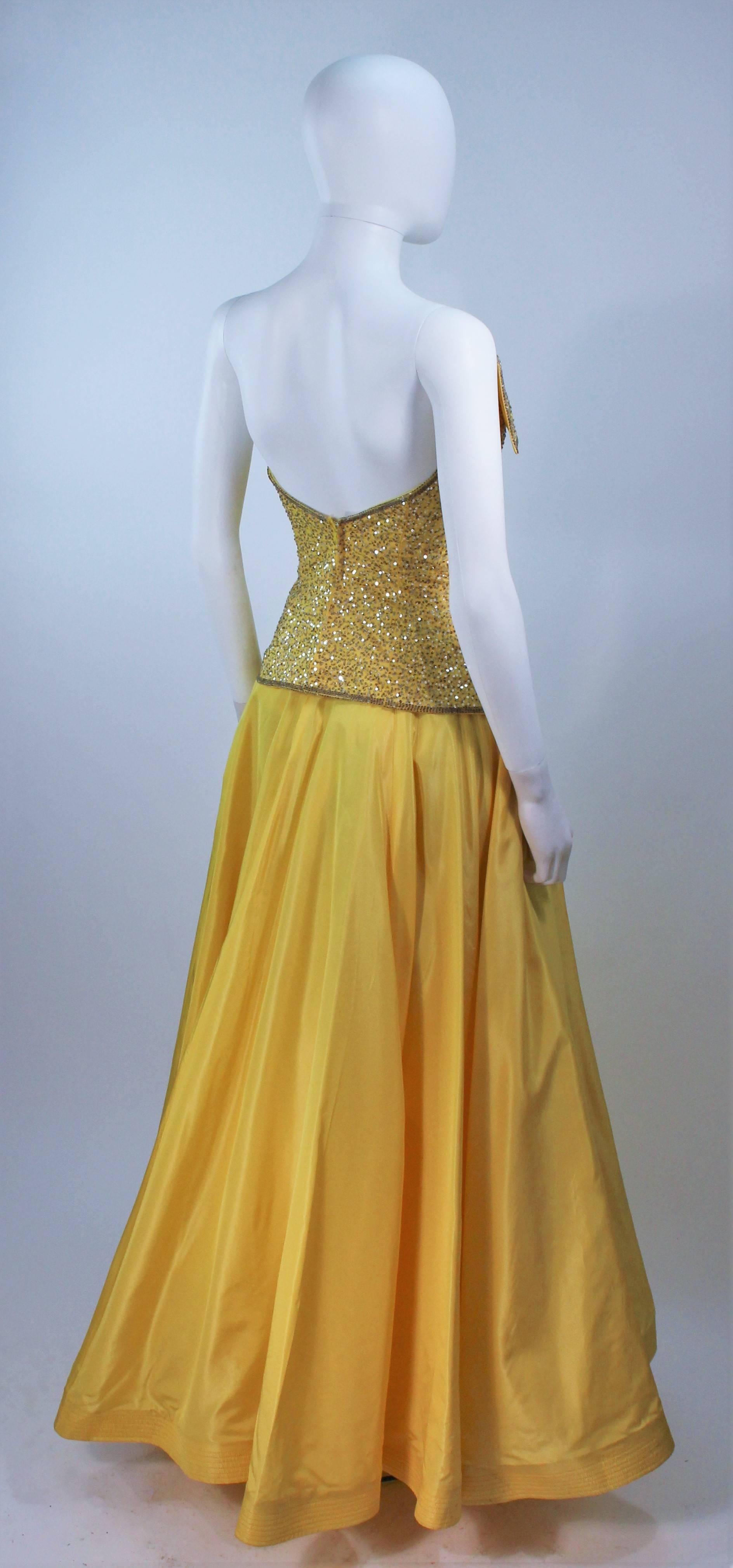Women's MURRAY ARBEID Yellow Embellished Full Length Strapless Gown Size 2-4 For Sale