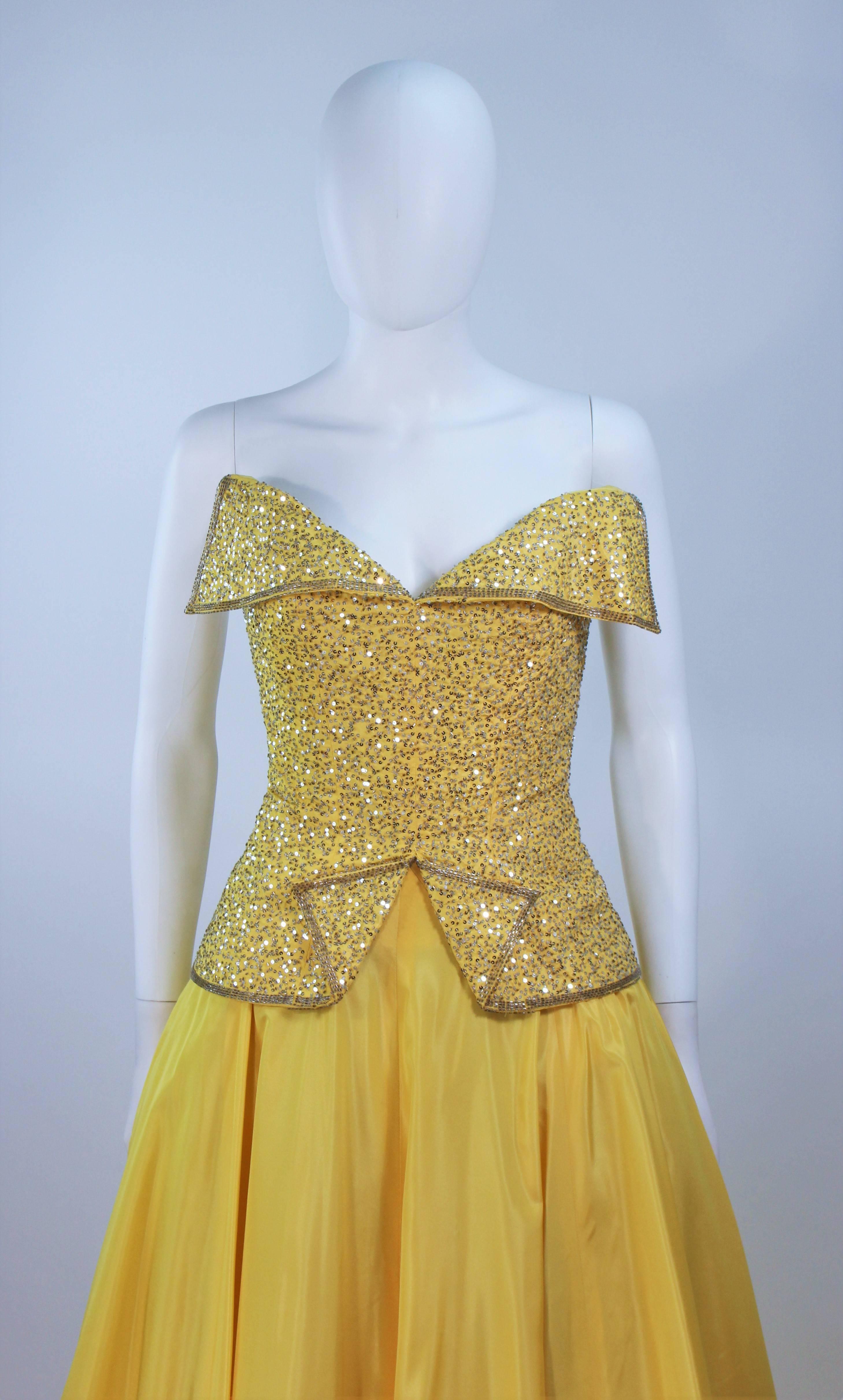 Brown MURRAY ARBEID Yellow Embellished Full Length Strapless Gown Size 2-4 For Sale