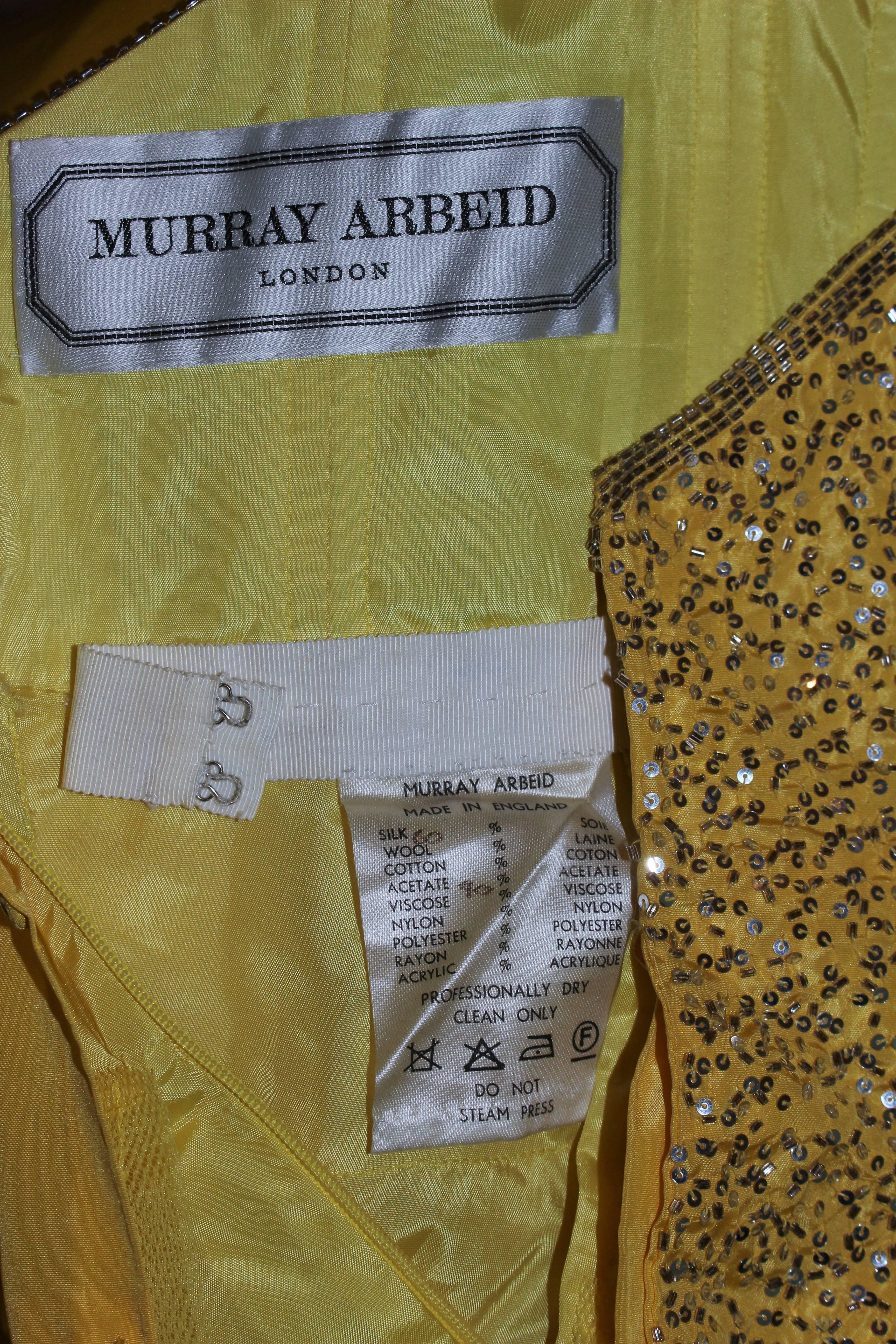 MURRAY ARBEID Yellow Embellished Full Length Strapless Gown Size 2-4 For Sale 2
