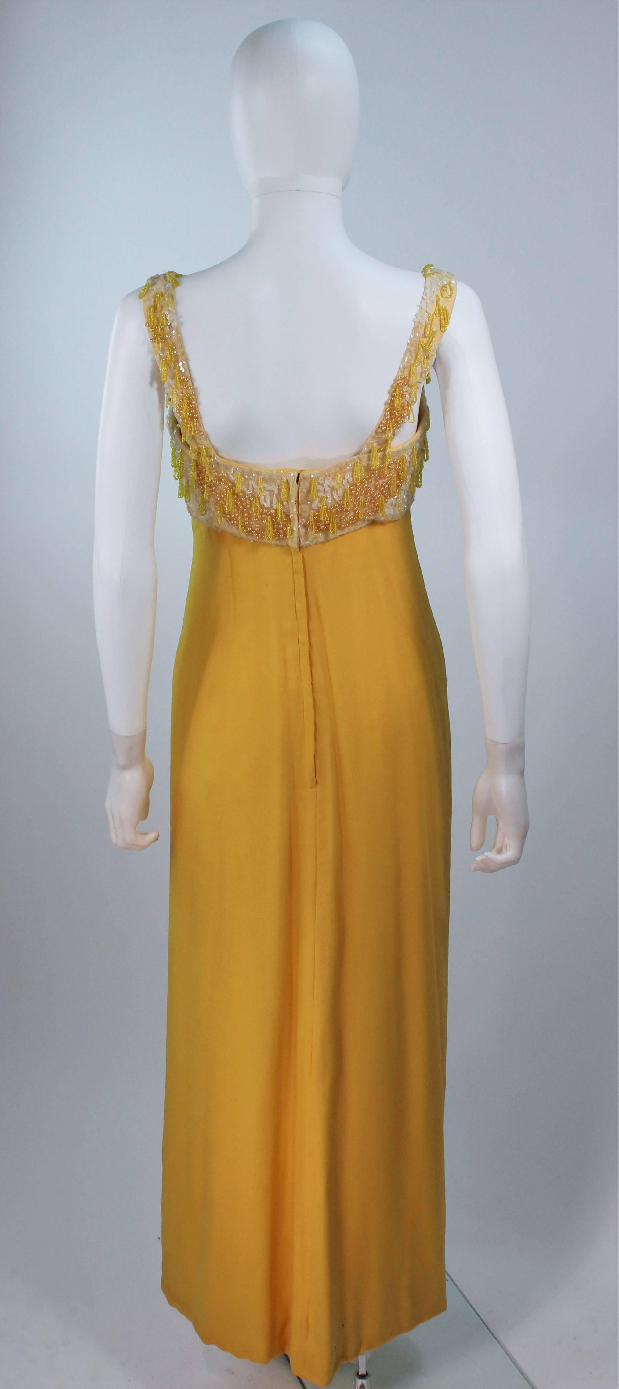 1960's Beaded Yellow Draped Chiffon Gown Size 2-4 2