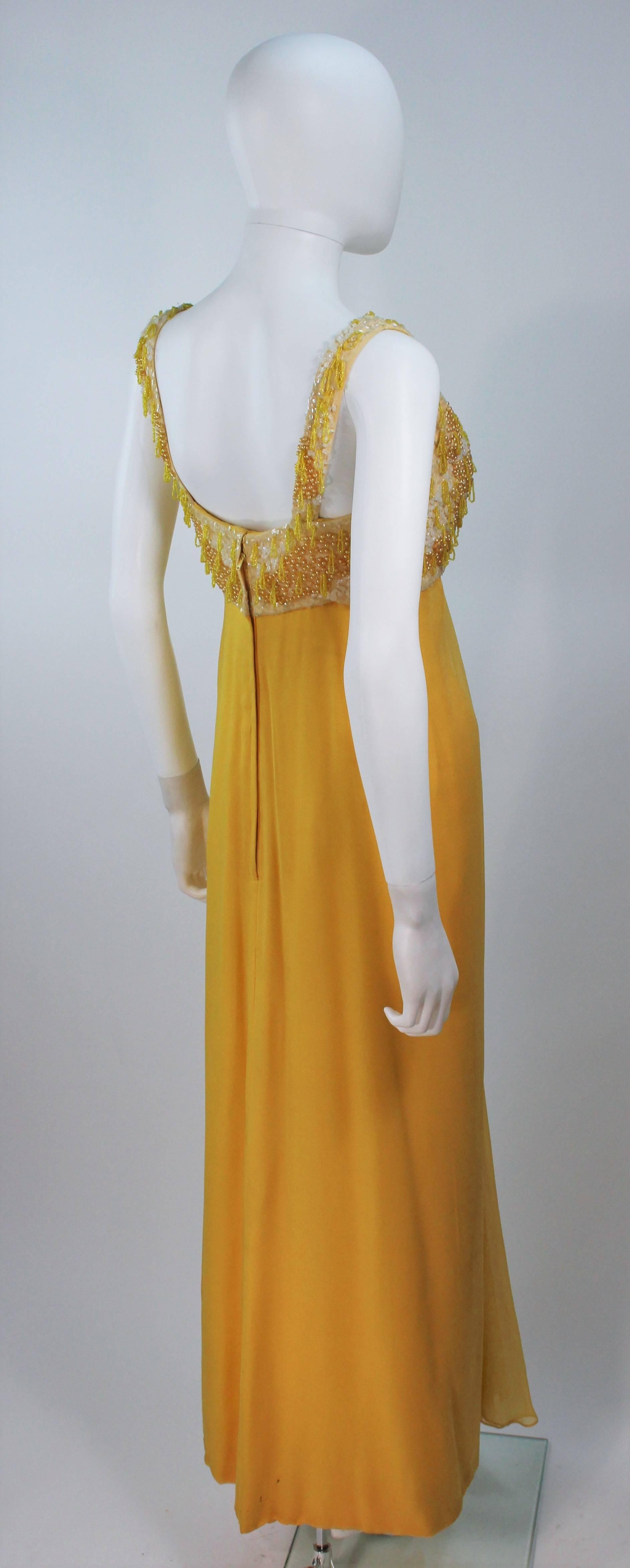 1960's Beaded Yellow Draped Chiffon Gown Size 2-4 1