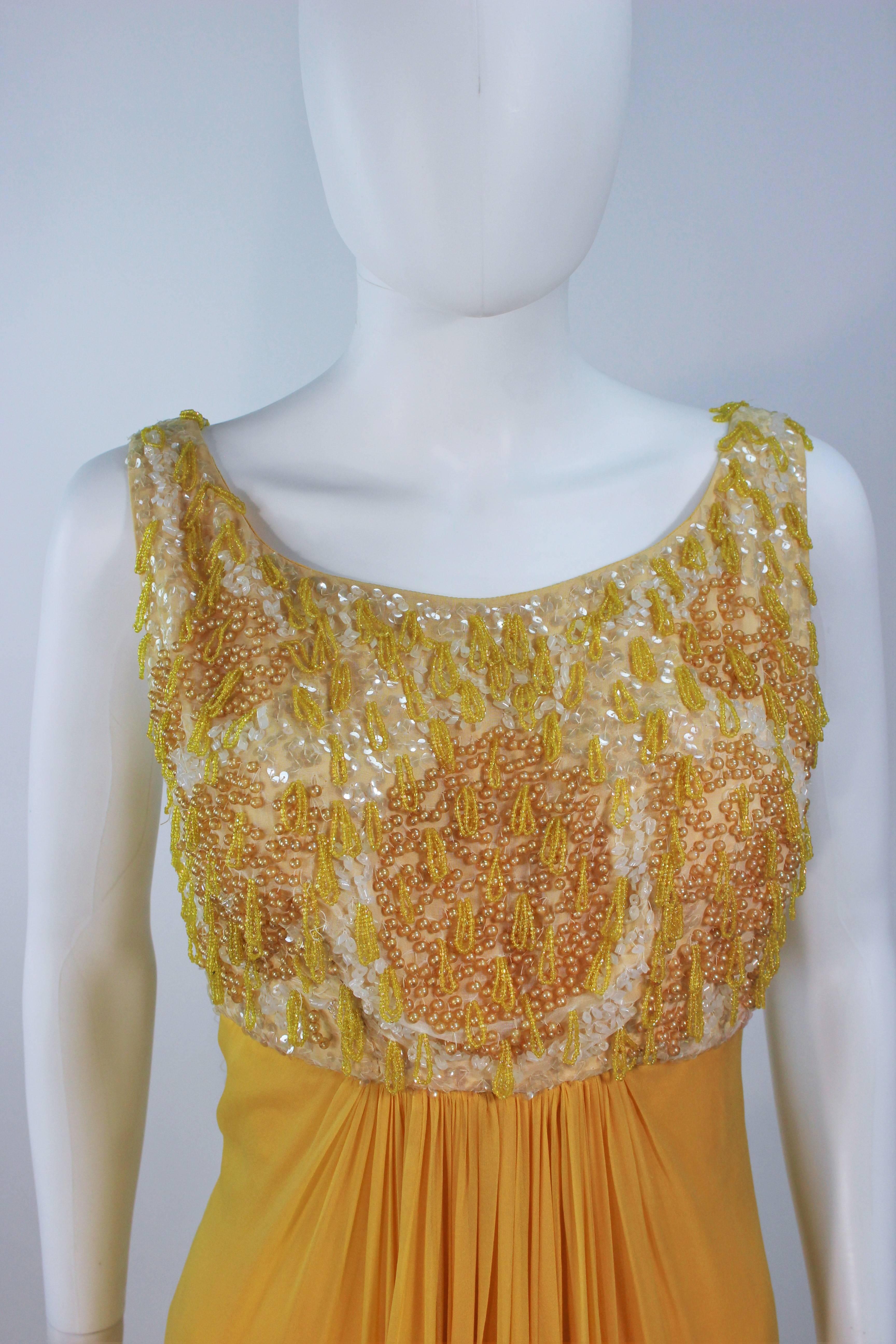 1960's Beaded Yellow Draped Chiffon Gown Size 2-4 In Excellent Condition In Los Angeles, CA